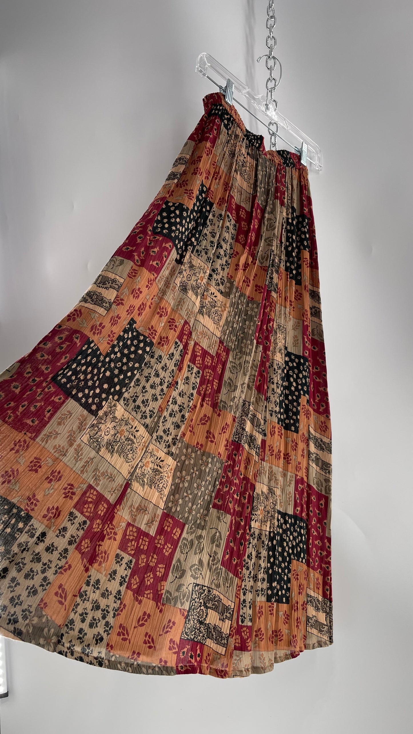Vintage Indian Import REVUE 100% Rayon Patchwork Button Front Skirt (Small)