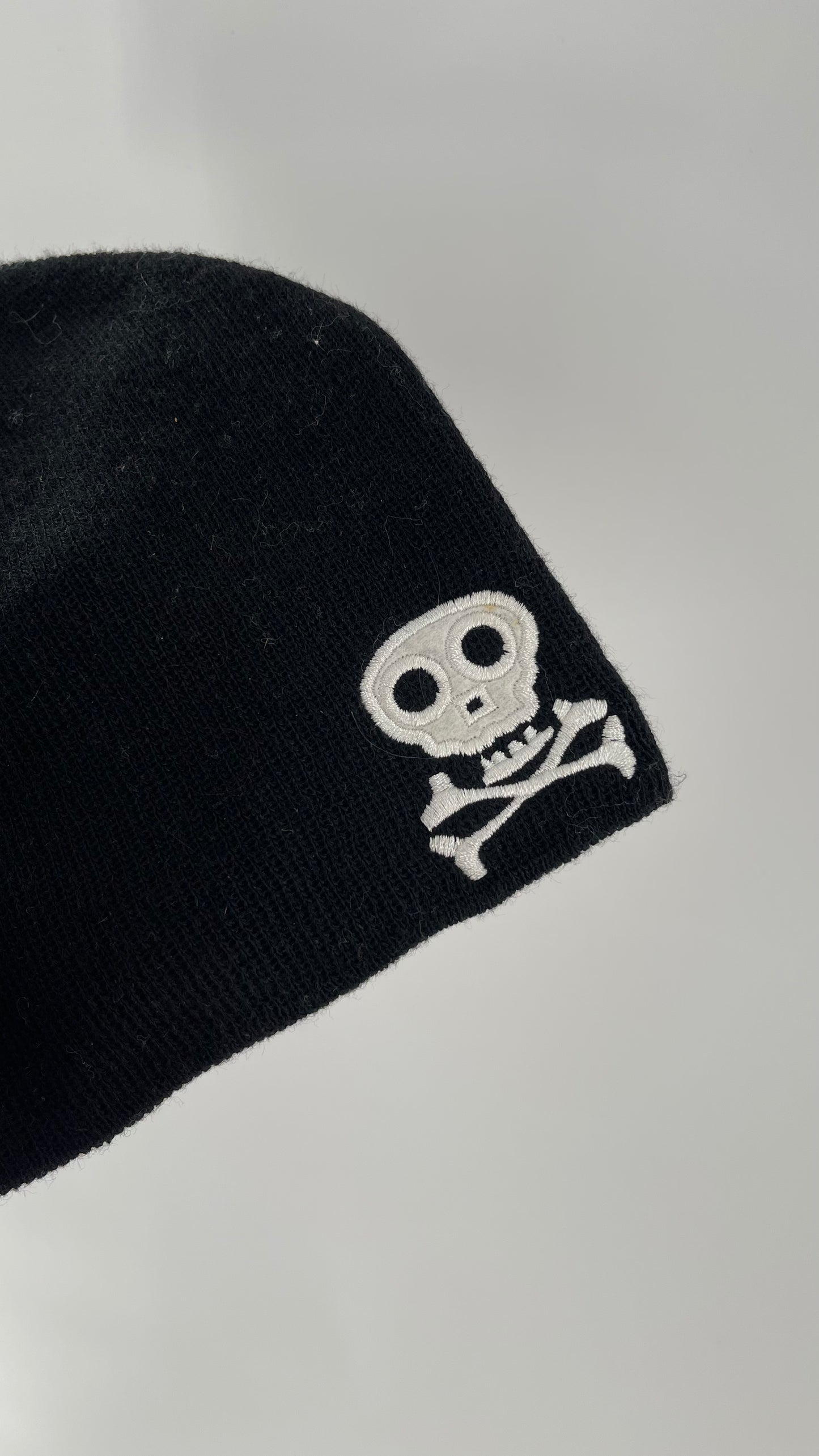 Boys Black Beanie with Skull Embroidered Detail
