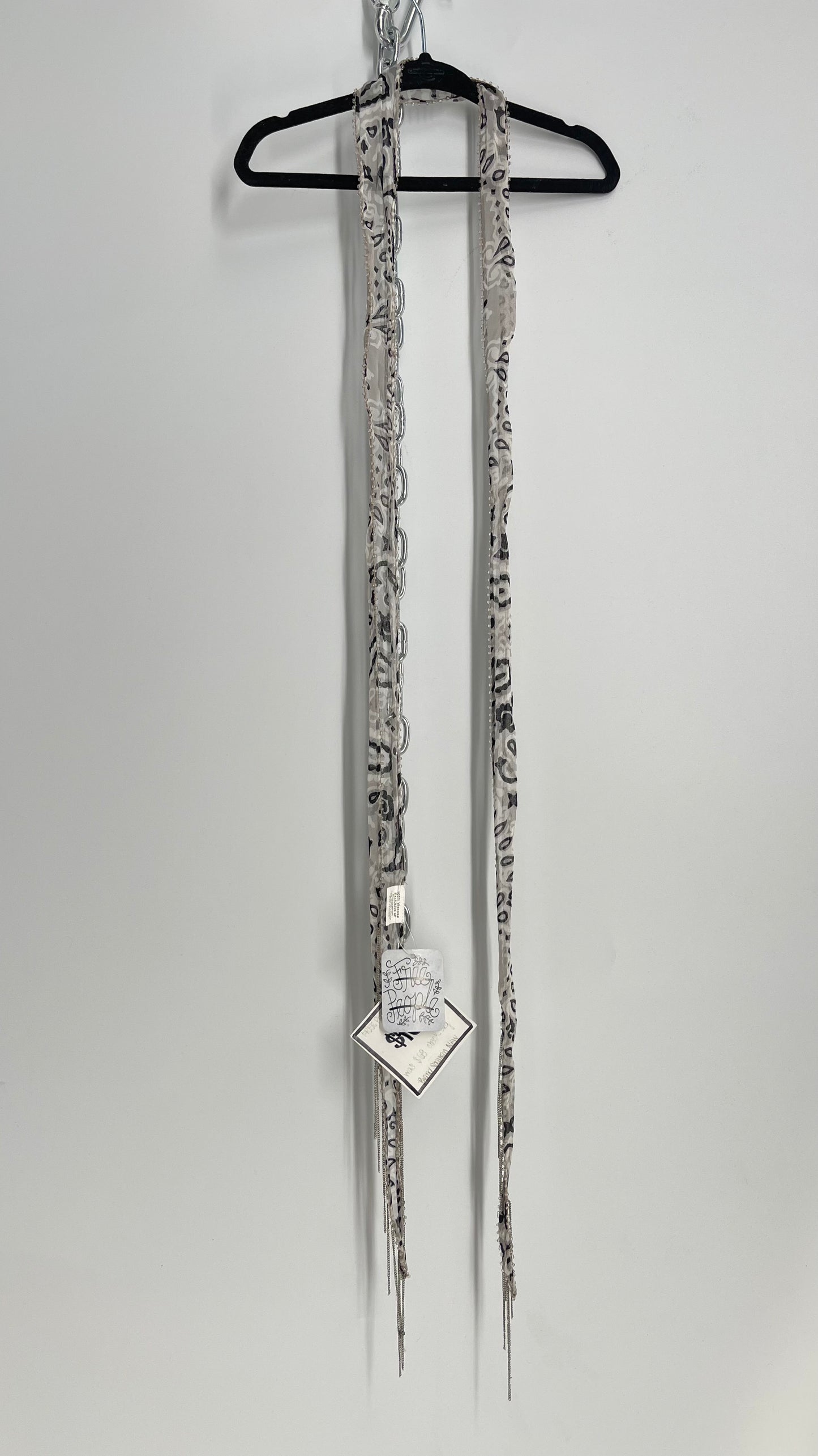 Free People CHAN LUU Beaded Fringe Long Skinny Belt/Scarf with Tags Attached