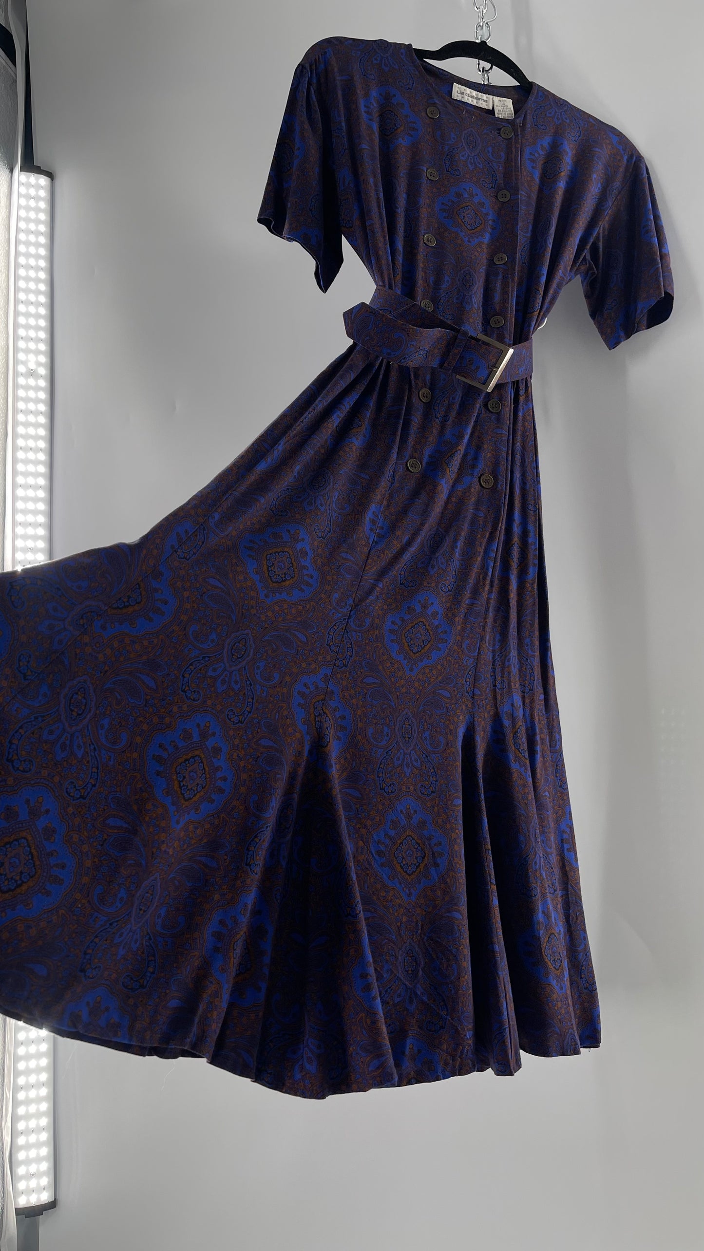 Vintage Liz Claiborne Cobalt Blue and Mustard Paisley Patterned 60s Style Dress(4)