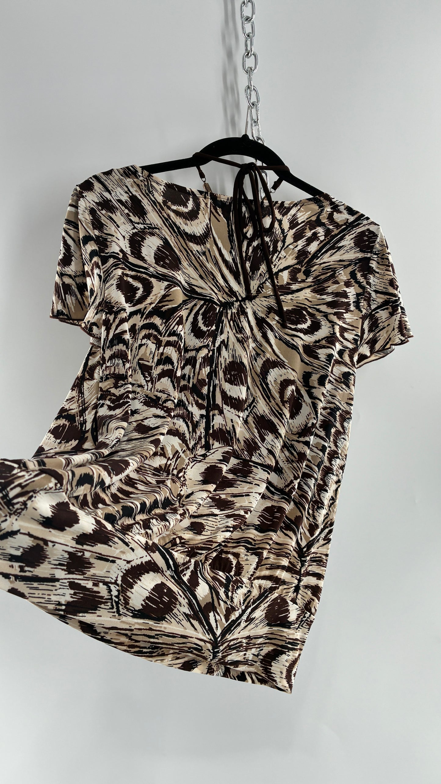 Vintage ALYX Brown Drape Front Top with Beaded Halter Peek Through Detail (Large)