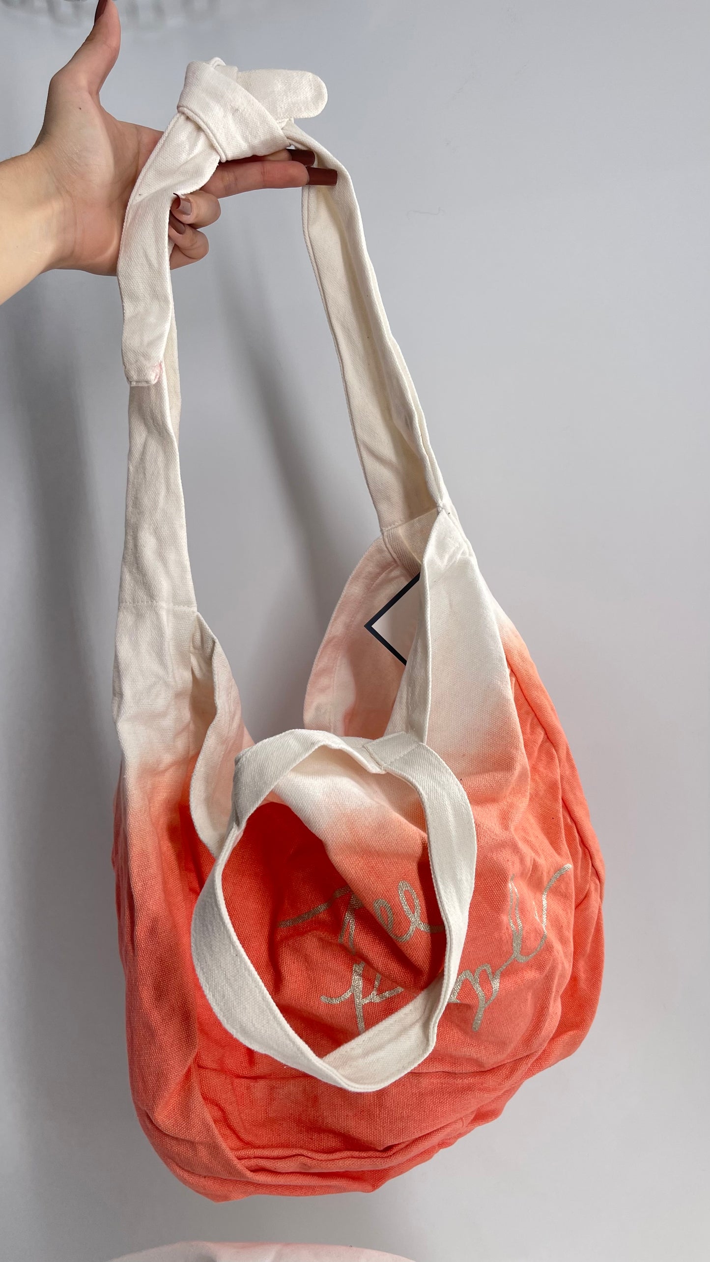 Free People Ombré Salmon Canvas Tote Bag with Dual Straps