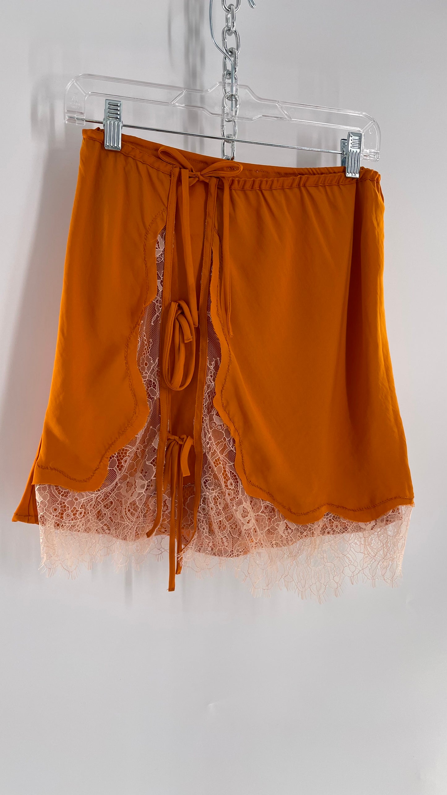 Free People Orange Lace Trim Silky Mini Skirt (Medium)