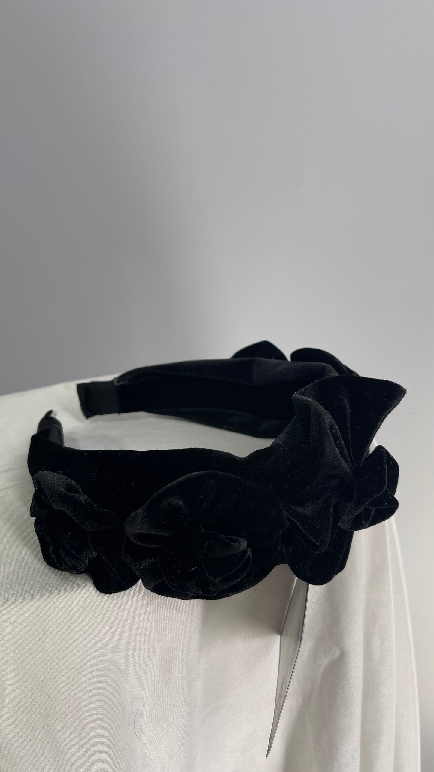 ZARA Black Velvet Headband with Flower Appliqués
