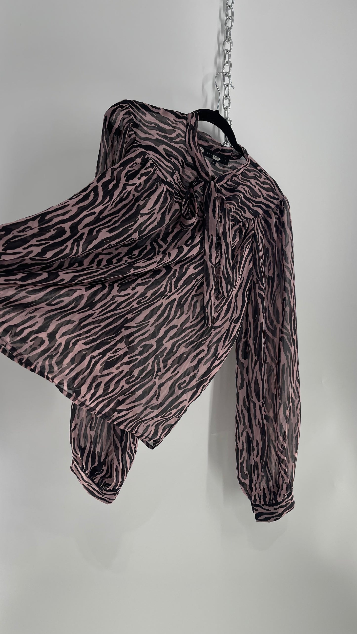 Endless Rose X Free People Lilac Zebra Tie Neck Sheer Blouse
(XS)