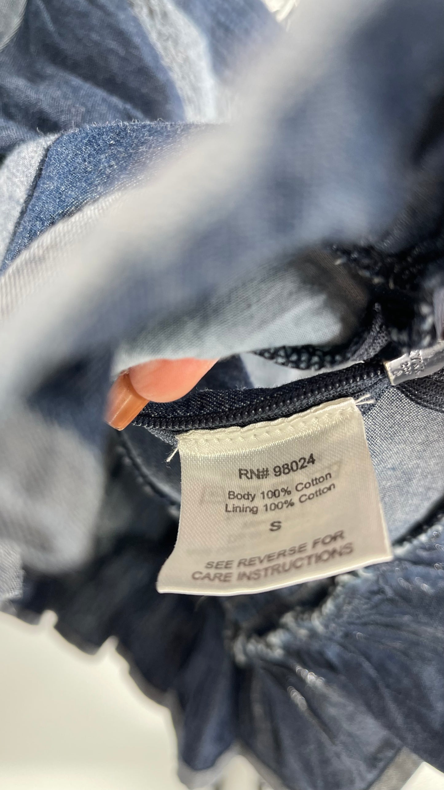 Love the Label ANTHROPOLOGIE Chambray, Chevron, Denim Smocked Blouse with Dramatic Sleeves and Tags Attached (Small)
