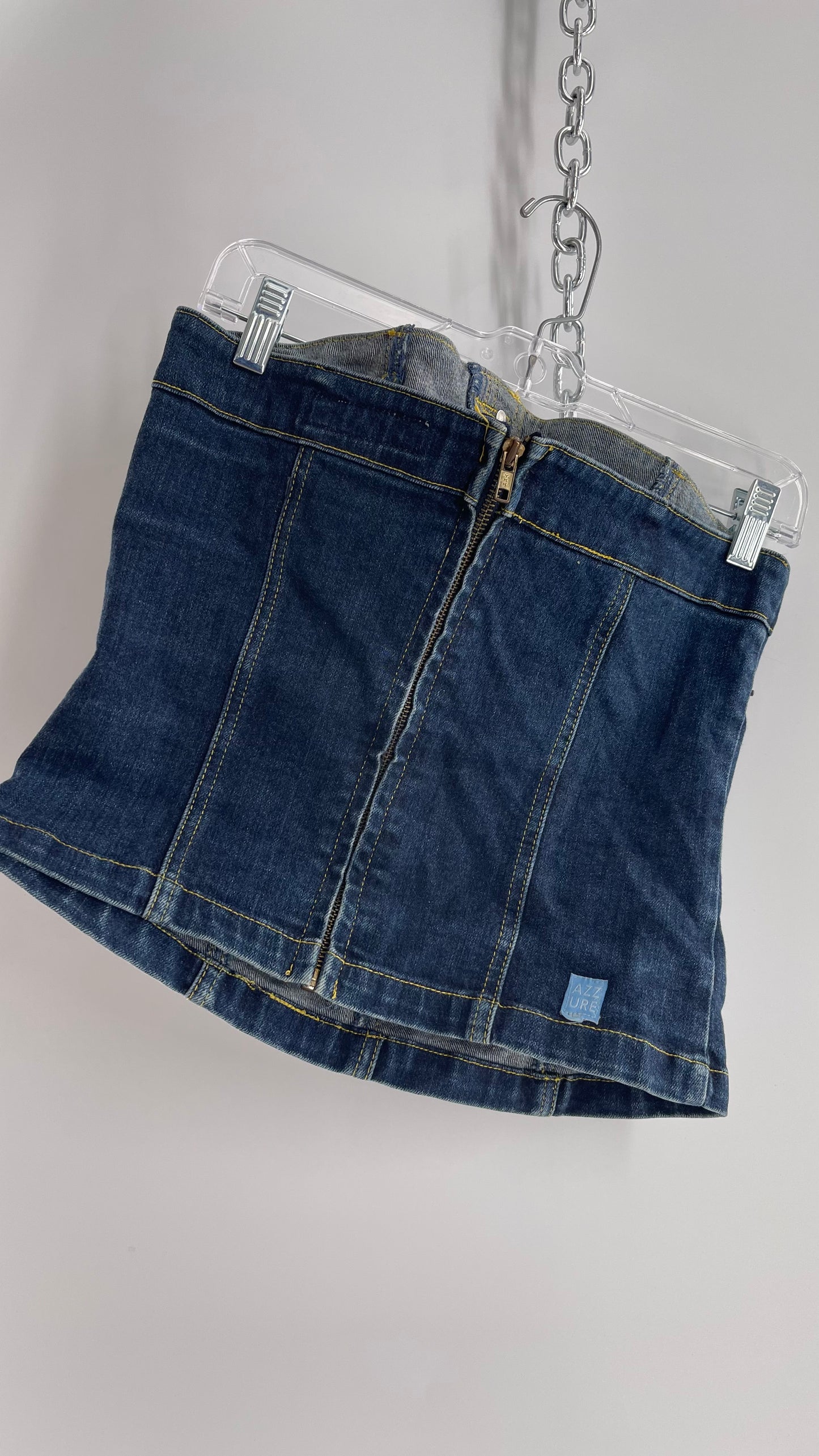 Vintage AZZURE Dark Wash Denim Corset Like Tube Top (XL)