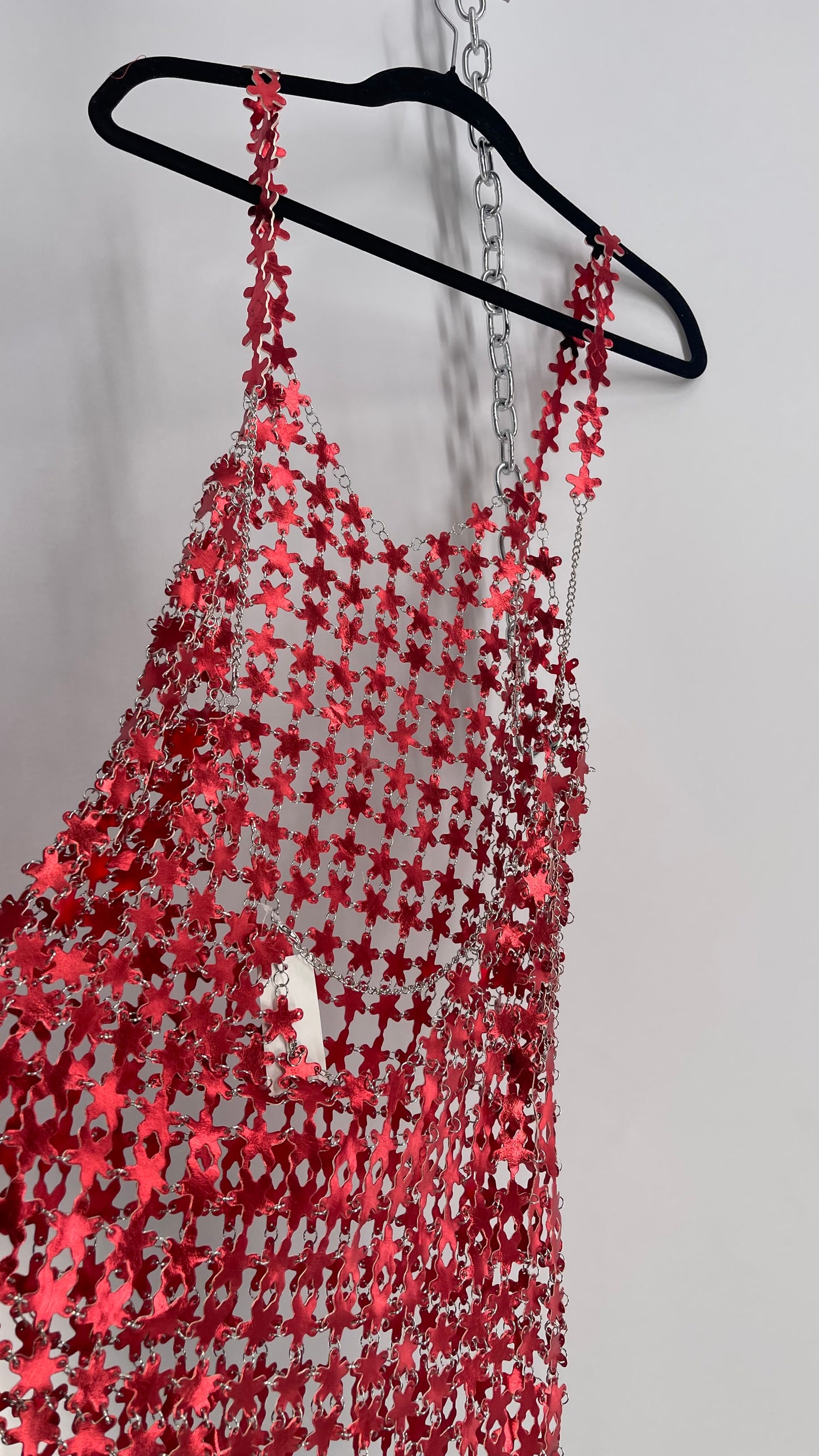 Urban Outfitters Chain Link Metallic Red Star Dress with Open Back
