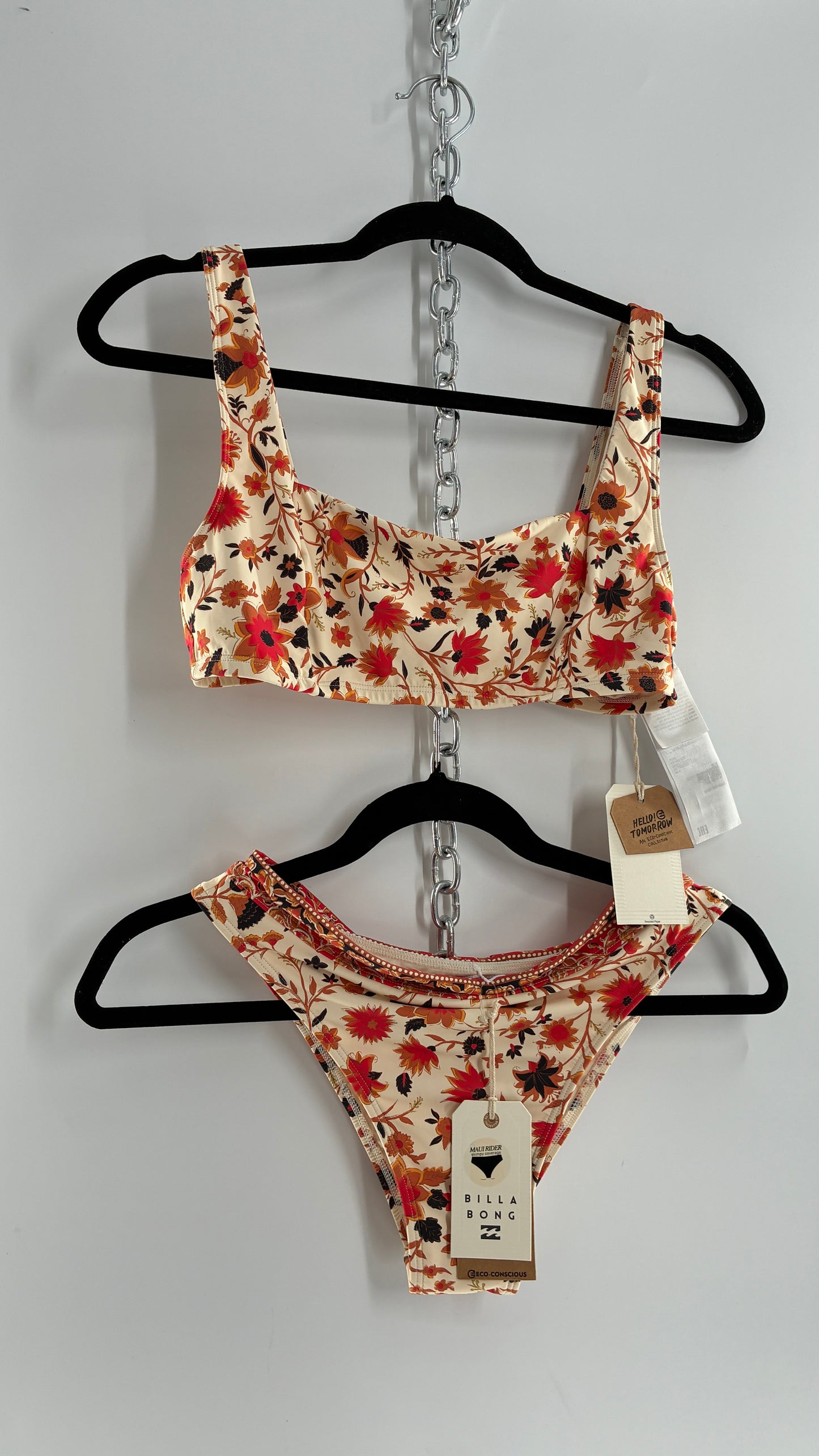 BILLABONG Orange Florals Swimsuit with Tags Attached (Medium)