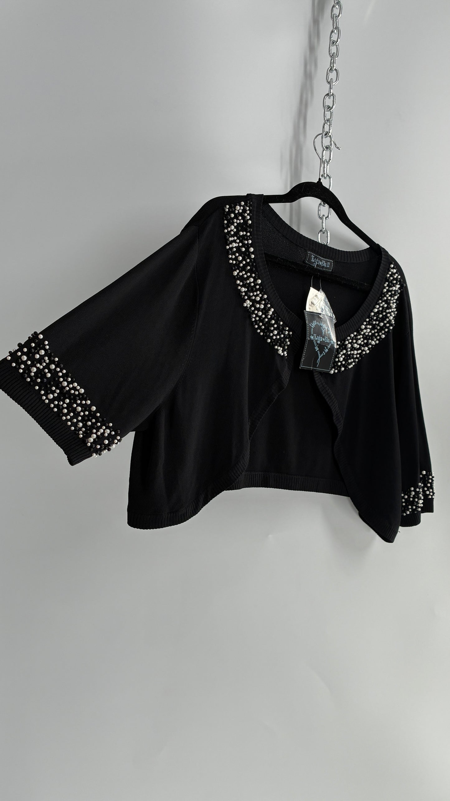 Deadstock Vintage Black Shrug with Beaded, Pearl Details and Tags Attached (3X)