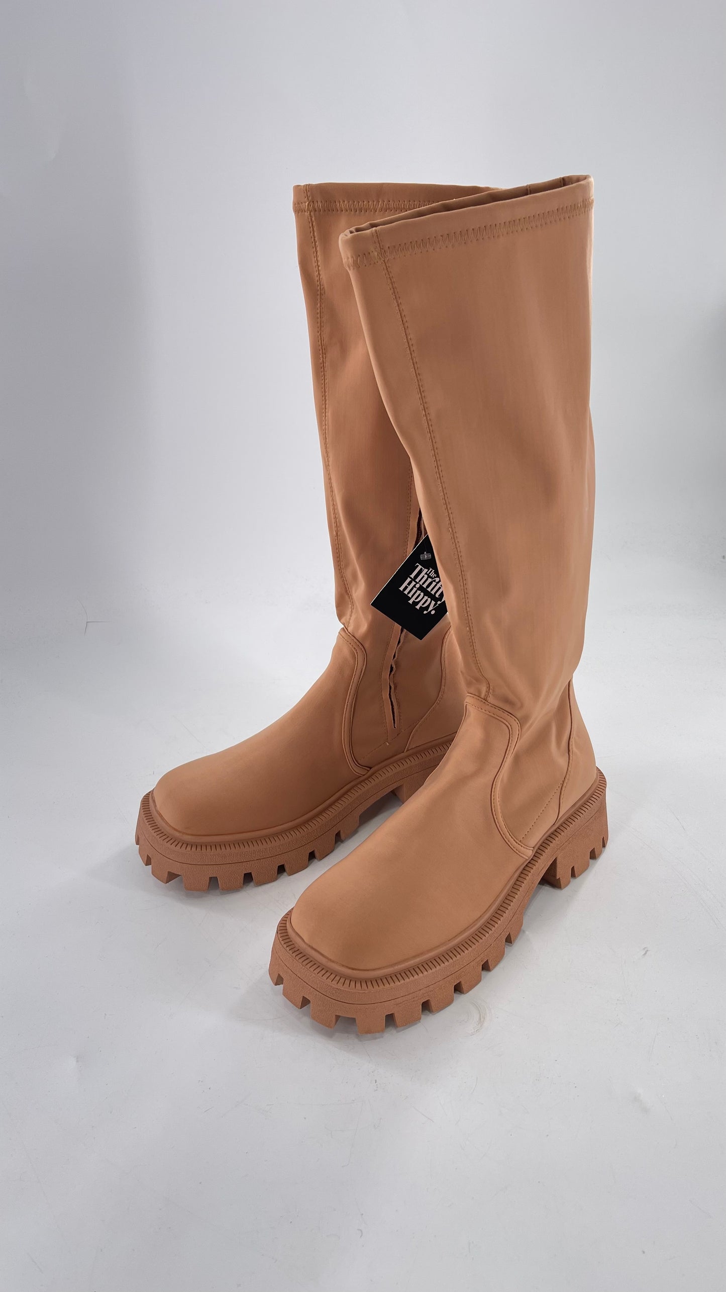 Urban Outfitters Tan Knee High Square Toe Sock Boot (8)