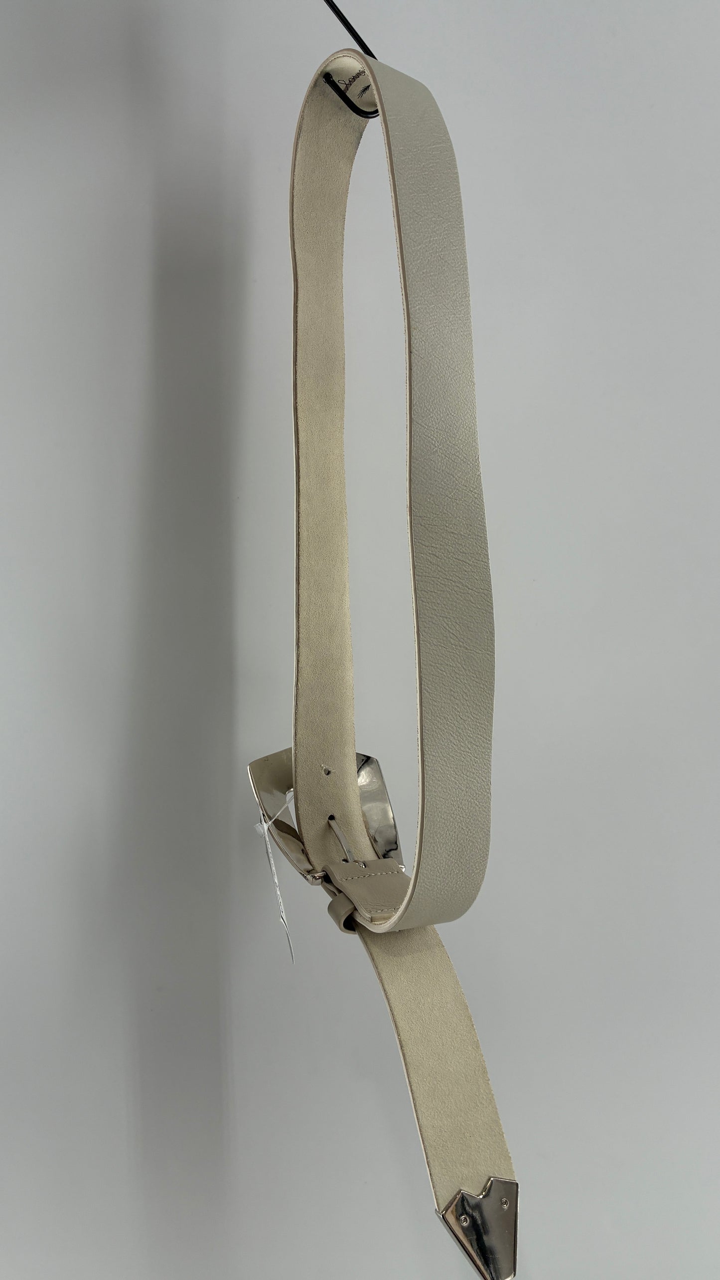 LoveStrength Anthropologie Off White Leather Belt with Oversized Dramatic Buckle (M/L)