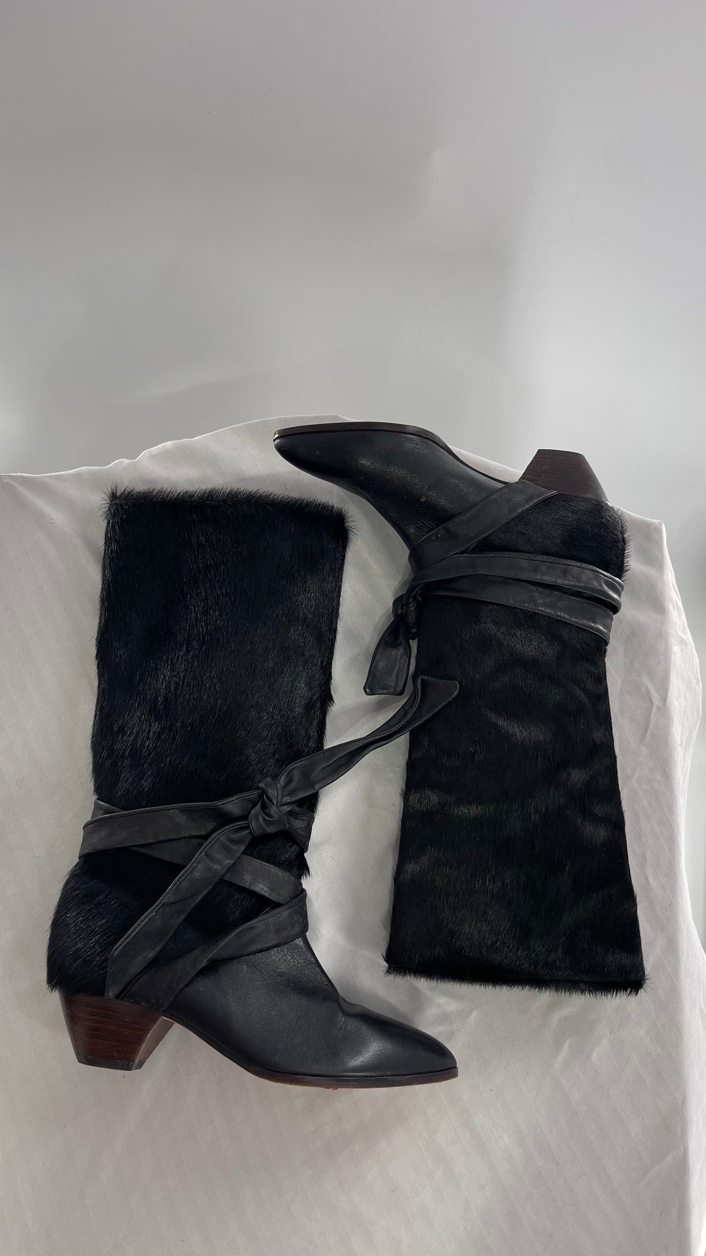 Vintage Nickels Black Italian Fur Boot with Leather Straps (7)