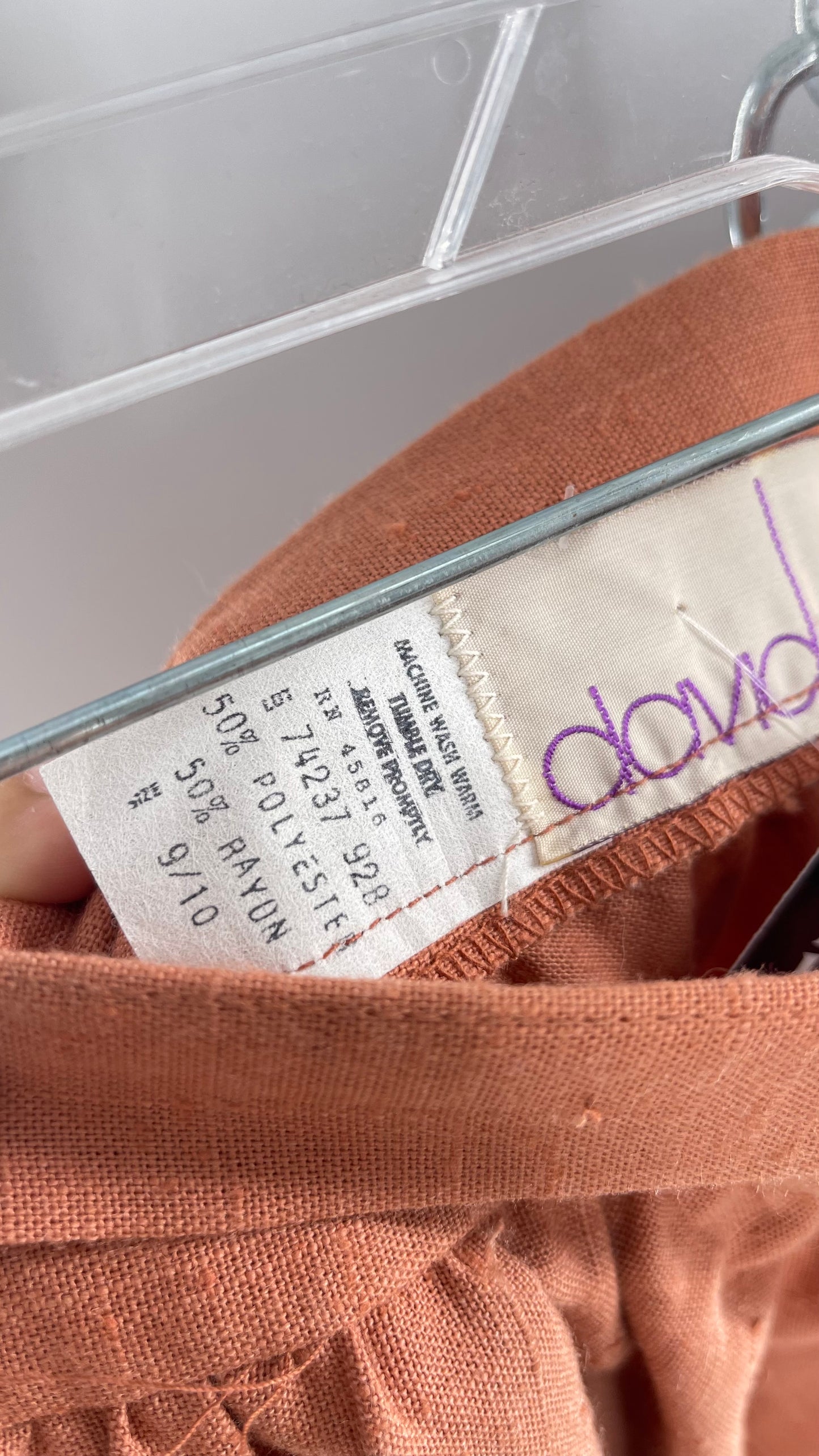 Vintage David N Linen Look Apricot Pink/Orange Circle Skirt with Pockets (9/10)