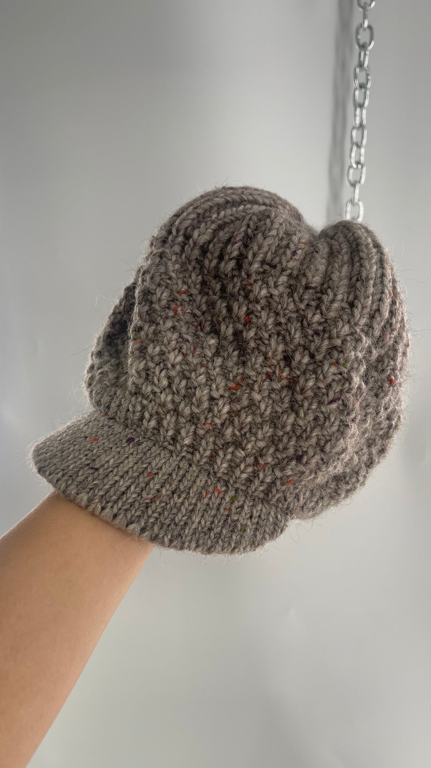 Vintage Tan Knit Slouchy Newsboy Cap Beanie with Brim