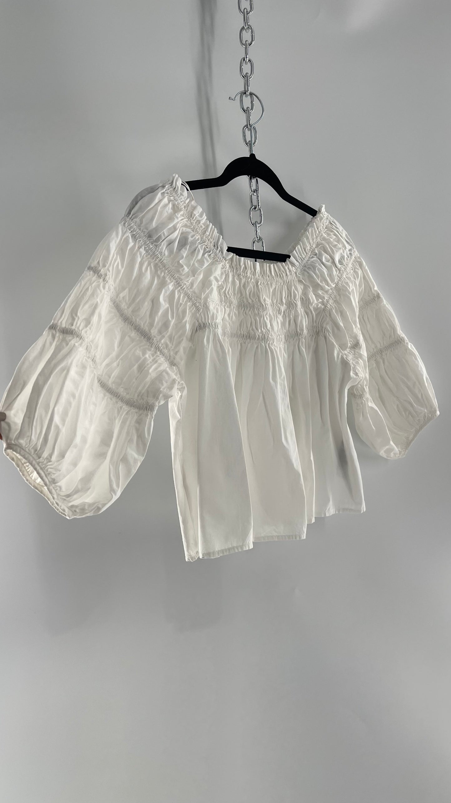 Free People White Smocked Blouse (XS)