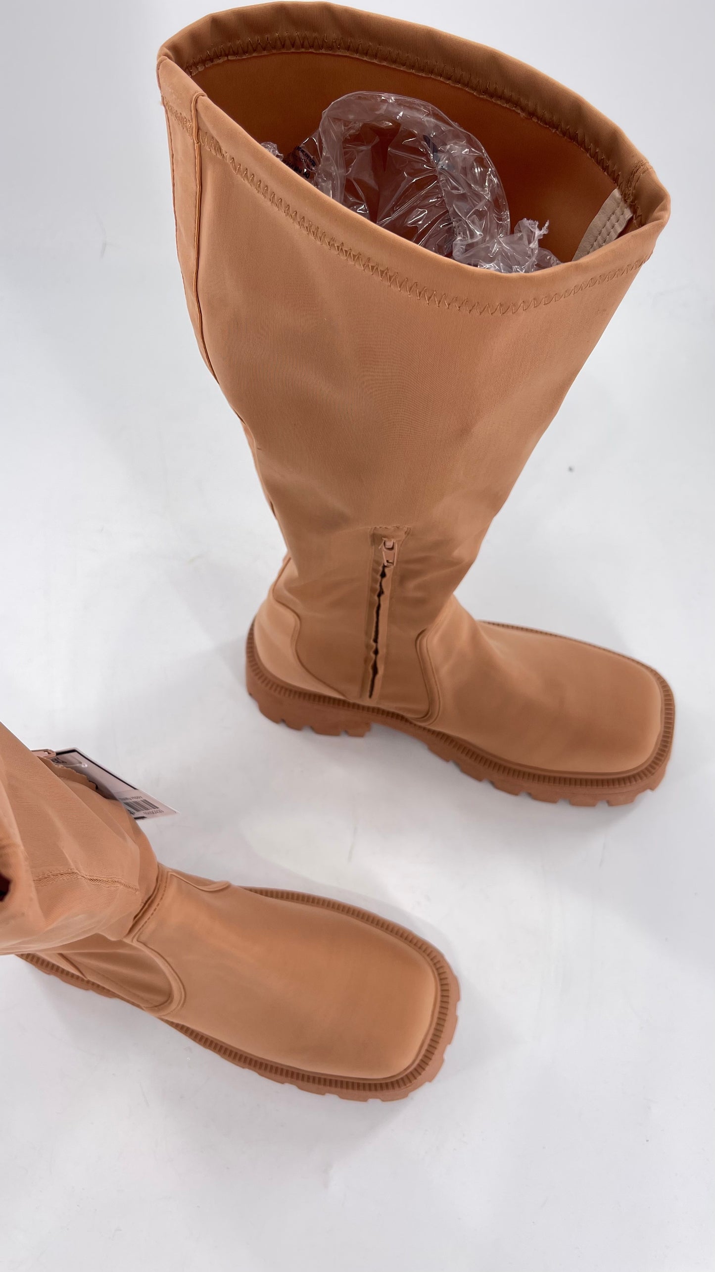 Urban Outfitters Tan Knee High Square Toe Sock Boot (8)