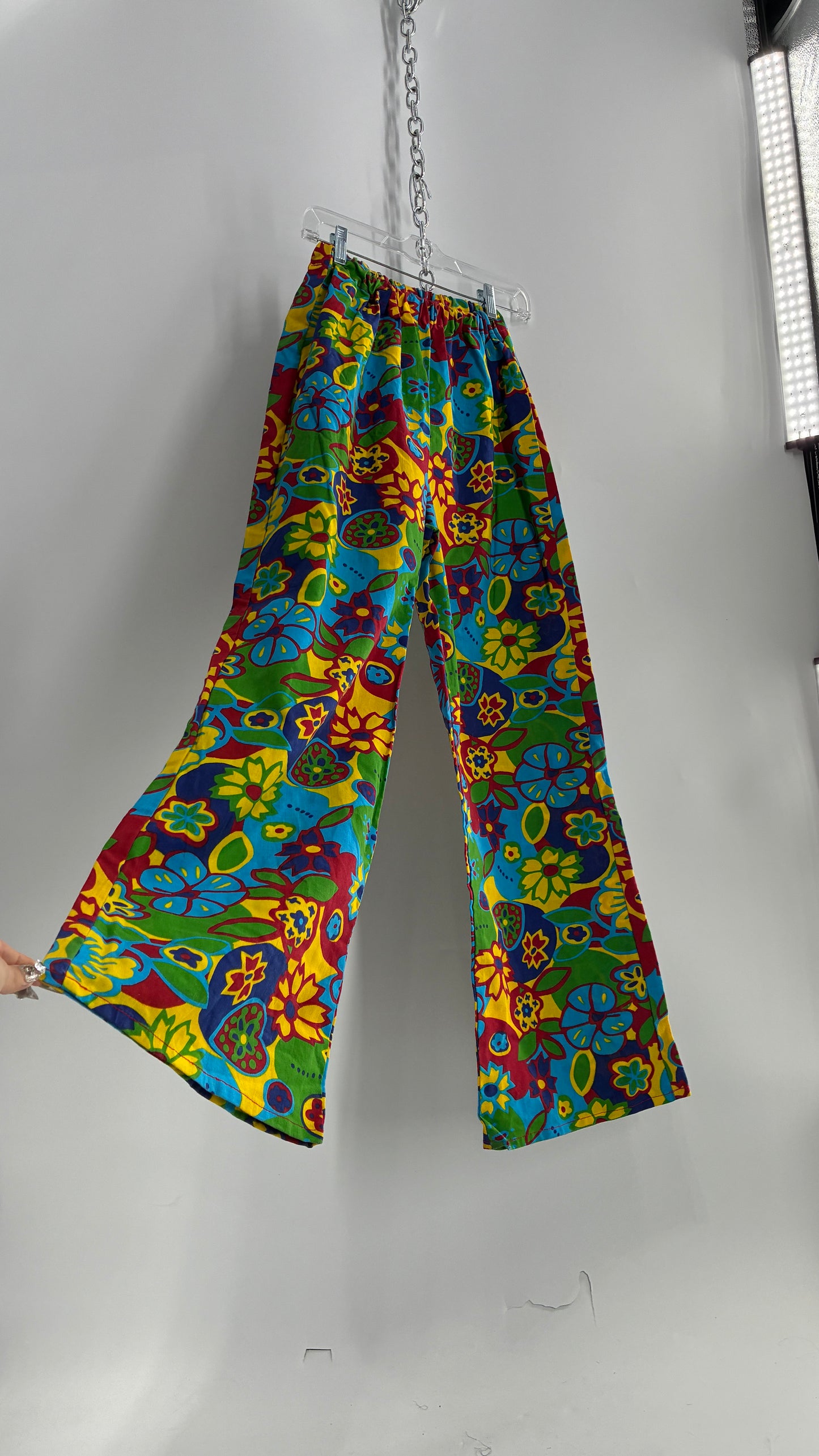 Vintage 1970s Style Flower Power Kick Flare Hippy Wide Legs (S/M)