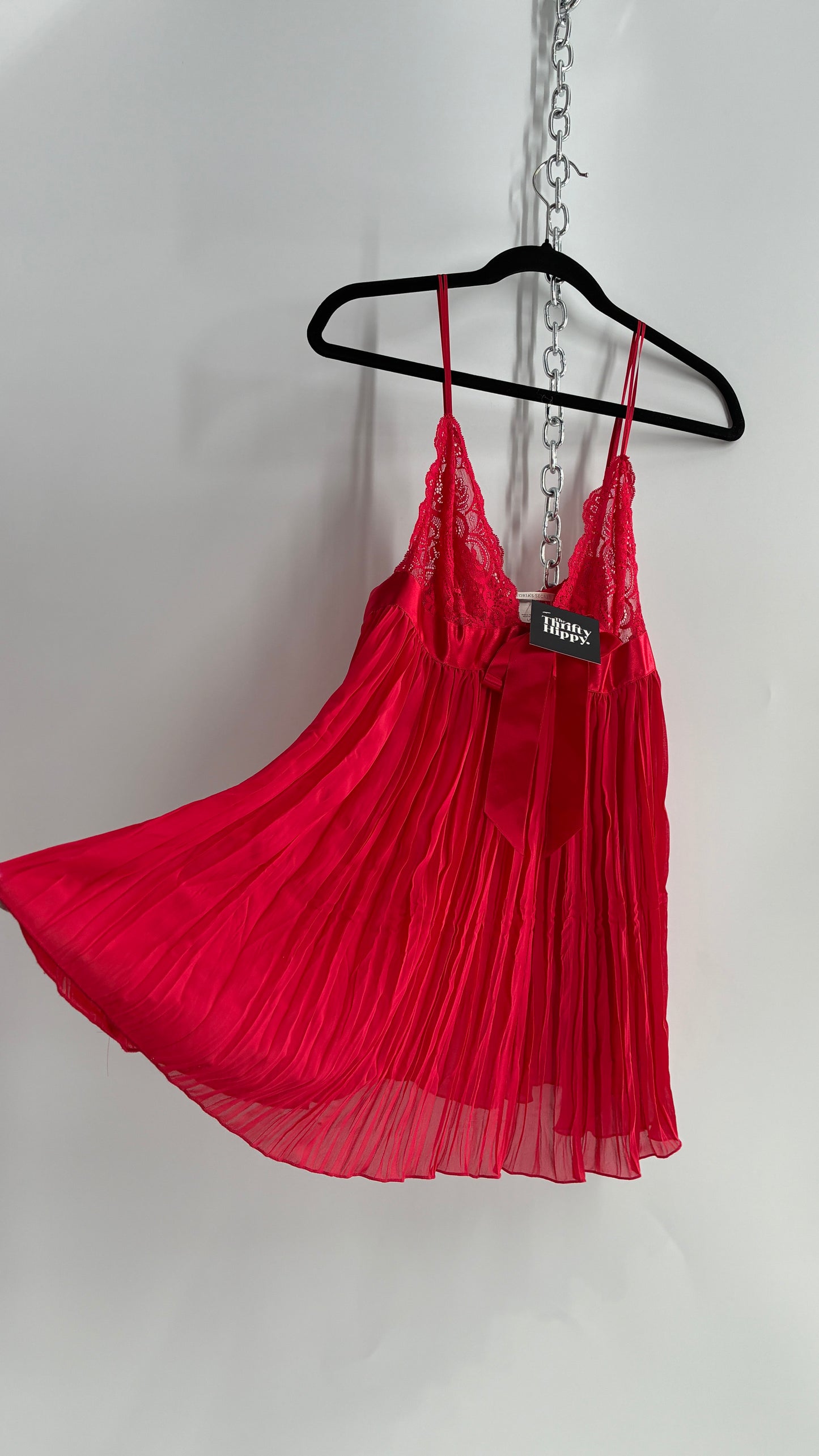 Vintage Victoria’s Secret Red Satin Underbust Bow Babydoll Camisole (Large)