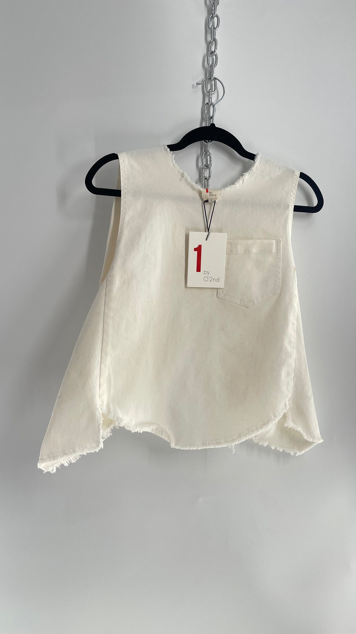 Anthropologie 1 by 0’2nd White Denim Sleeveless Cross Over Back Top with Tags Attached (2)
