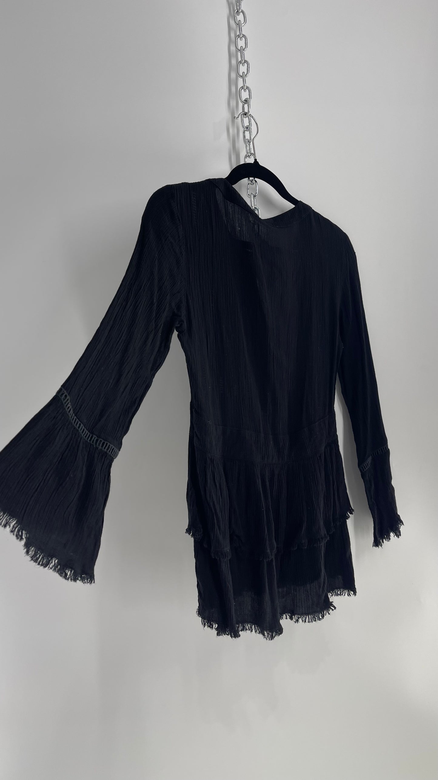 Black Ruffle Base Beaded Neckline and Side Zipper (Small)