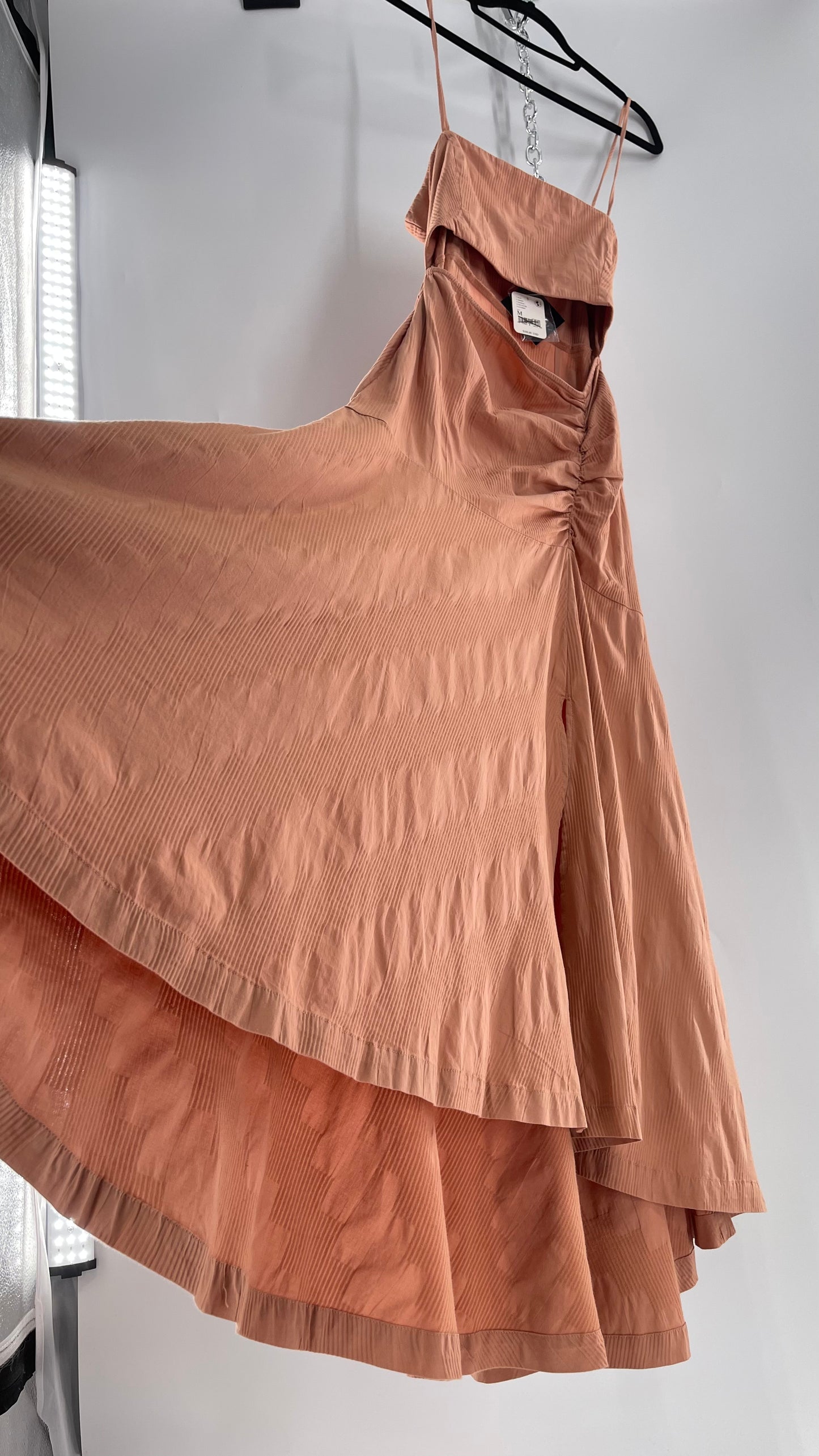 Free People Terracotta/ Smoky Pink Maxi Dress with Exposed Midriff, Waist Bow, and Side Slit with Tags Attached  (M)