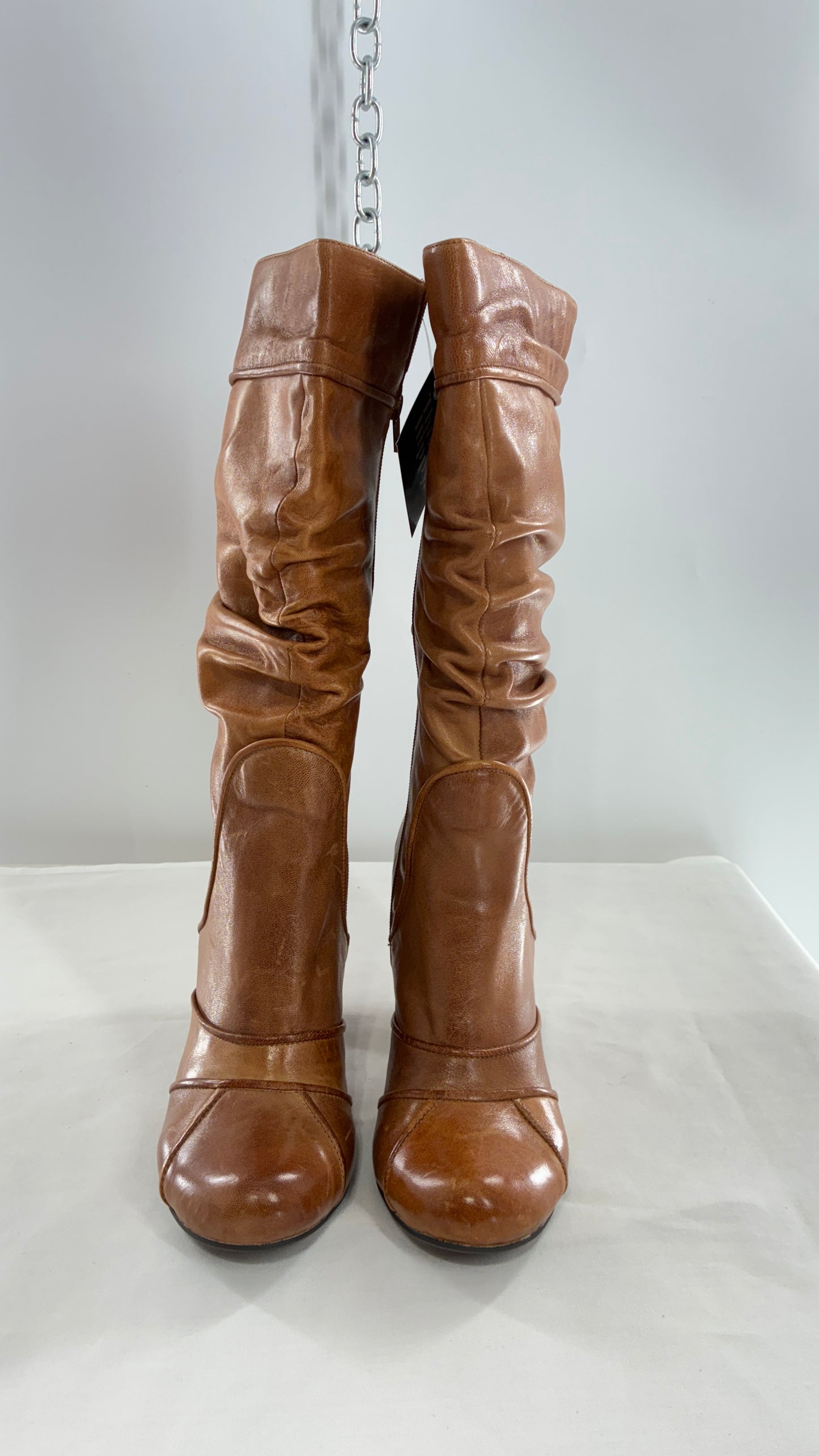 MIZ MOOZ Brown Leather Stacked Round Toe Boot (10)