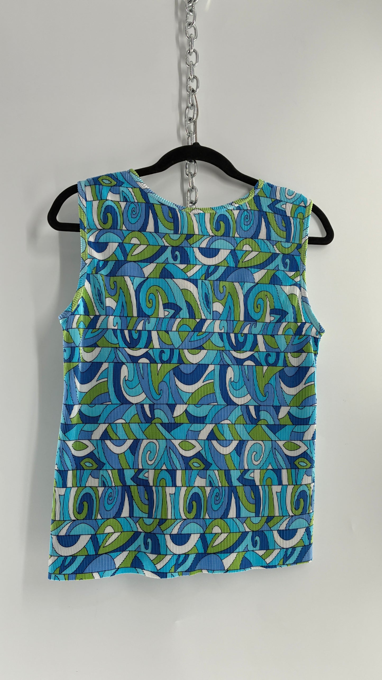 Vintage PLISSÉ Abstract Blue and Green Crimped Camisole (Large)