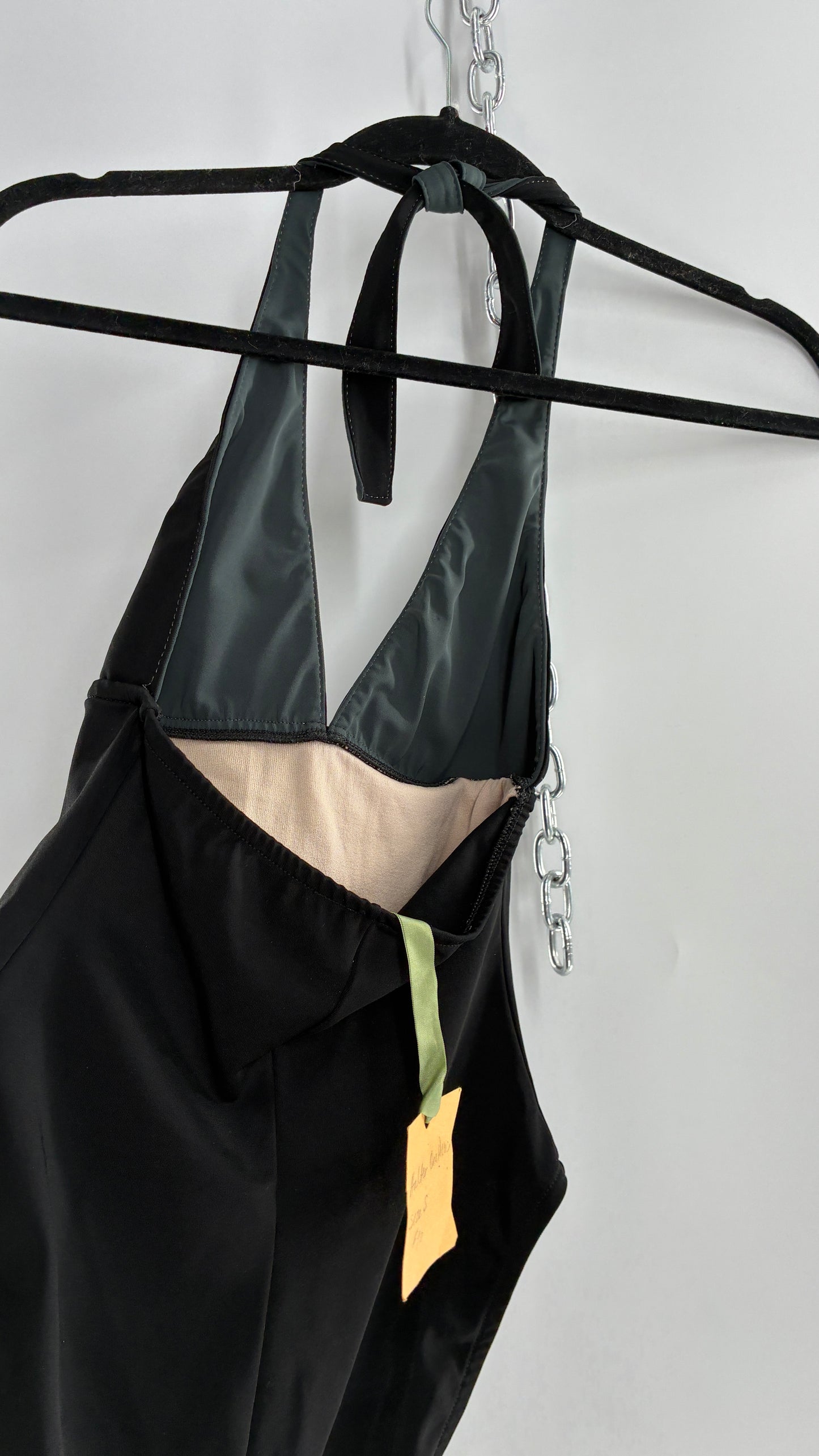 Vintage Black Handmade Retro Style Halter Thick Swimsuit (Small)