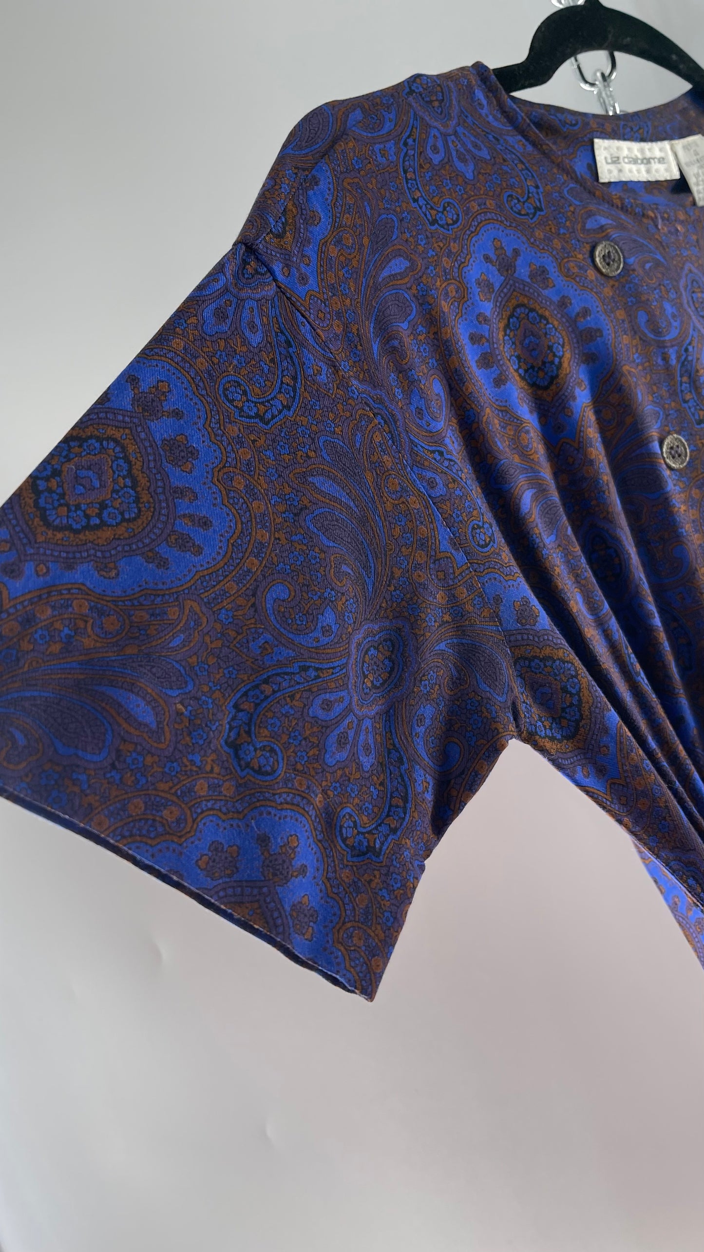Vintage Liz Claiborne Cobalt Blue and Mustard Paisley Patterned 60s Style Dress(4)