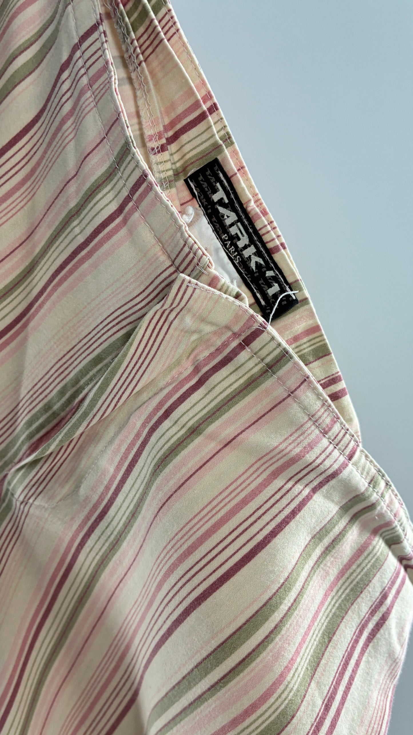 Rare Vintage TARK ‘1 Ultra Low Rise Pink and Green Striped Kick Flares