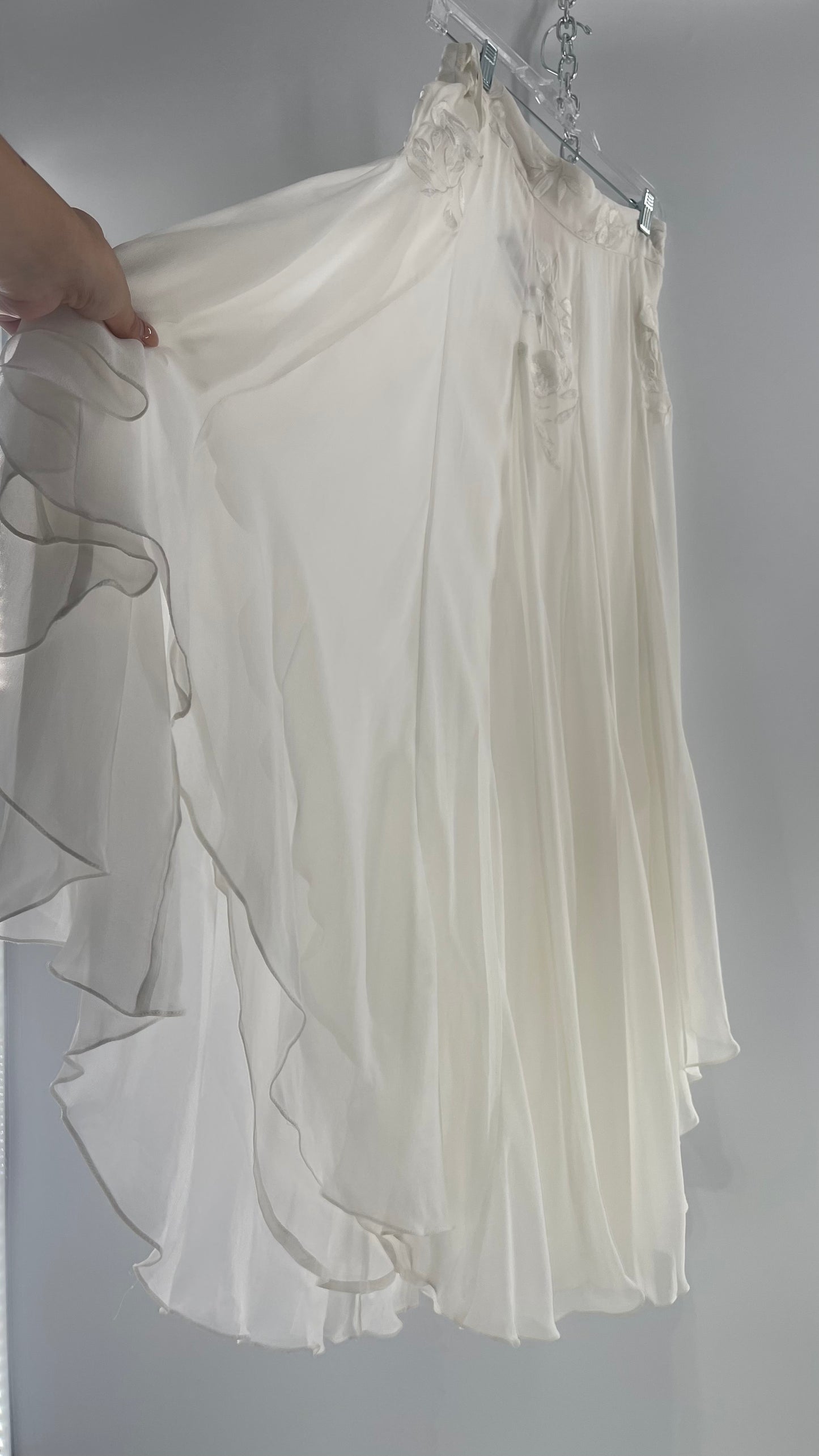 ROCOCO SAND White Hankerchief Hem Skirt with Embroidered Waistline (Medium)