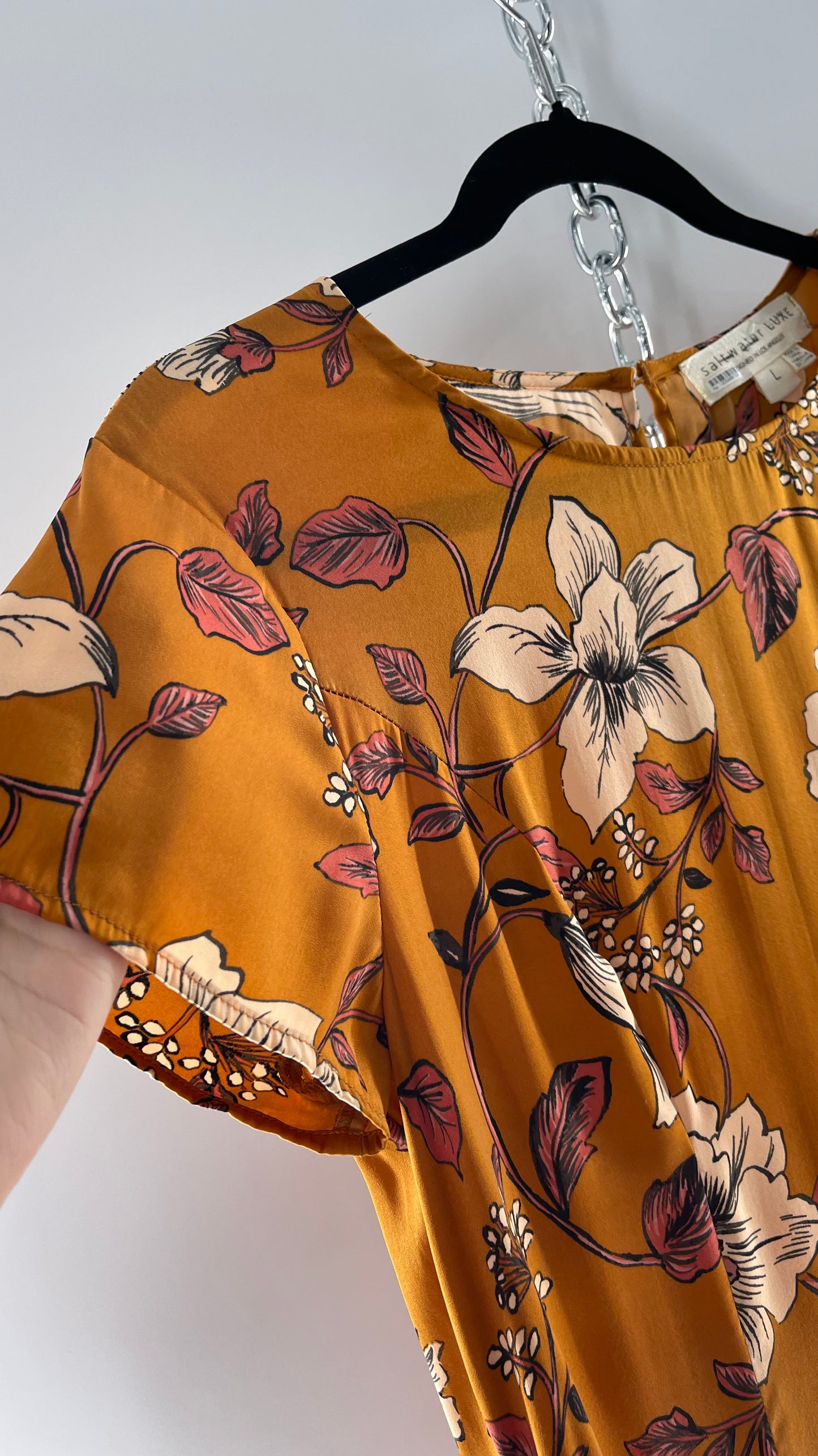 Saltwater Anthropologie - Brown / Burnt Orange Flower Maxi Dress (Size Large)