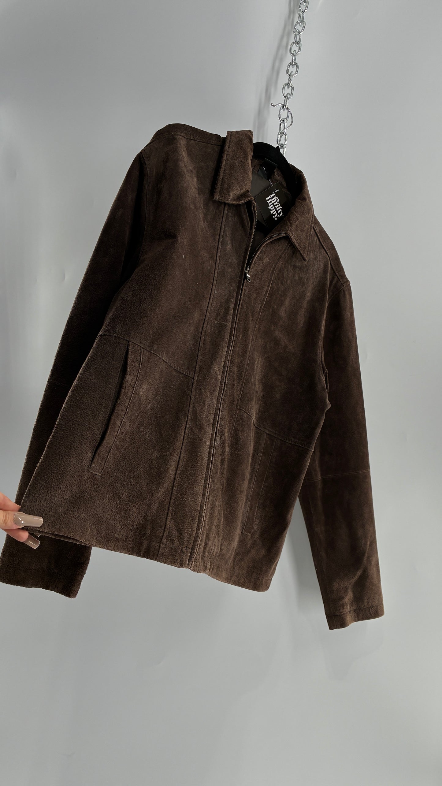Vintage Liz Claiborne Dark Brown Genuine Suede Leather Jacket (Large)