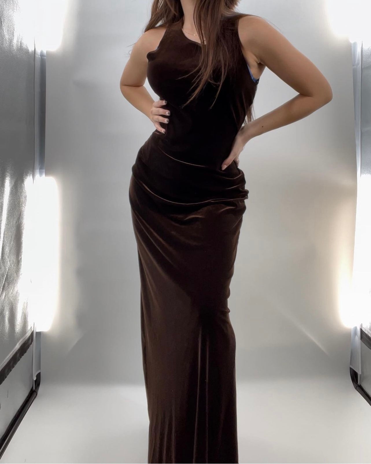 Vintage LAUNDRY Chocolate Velvet, Open Back Bodycon Maxi (Medium)