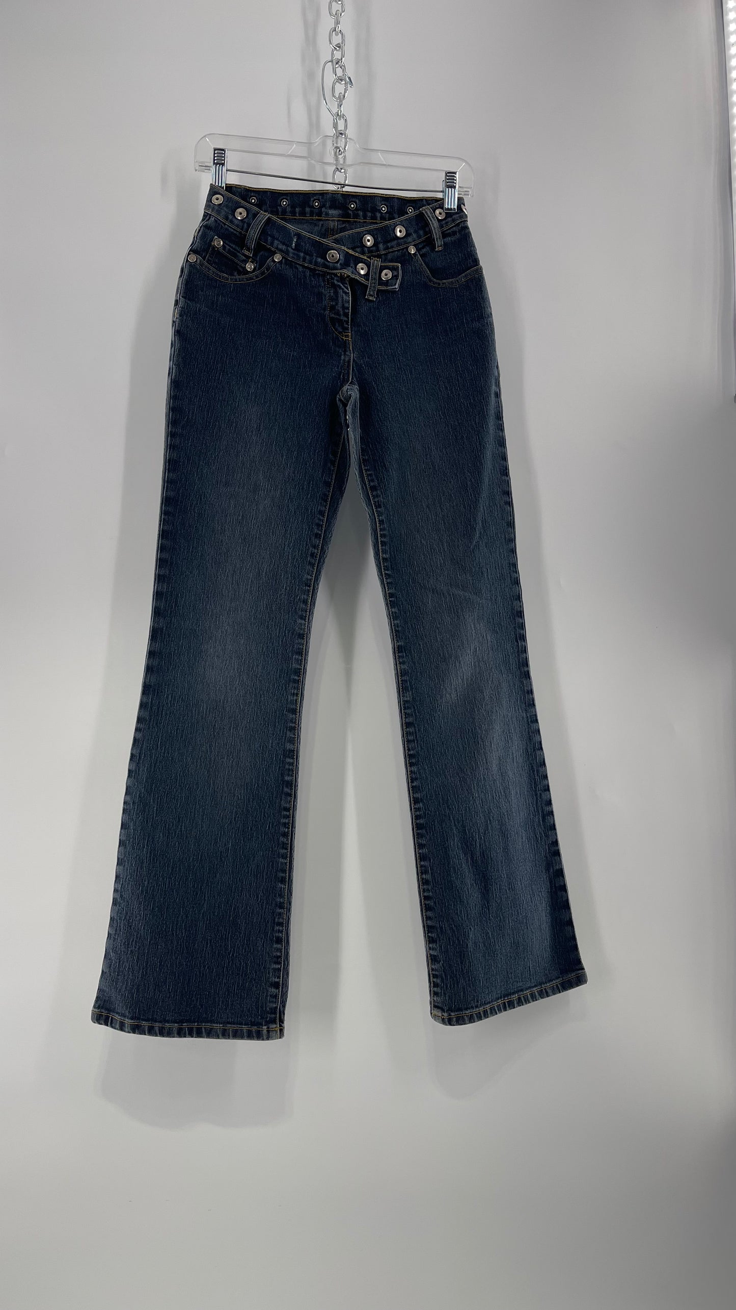 Vintage No Boundaries Grayed Jean Kickflares with Silver Metal Studded Waistline (3)
