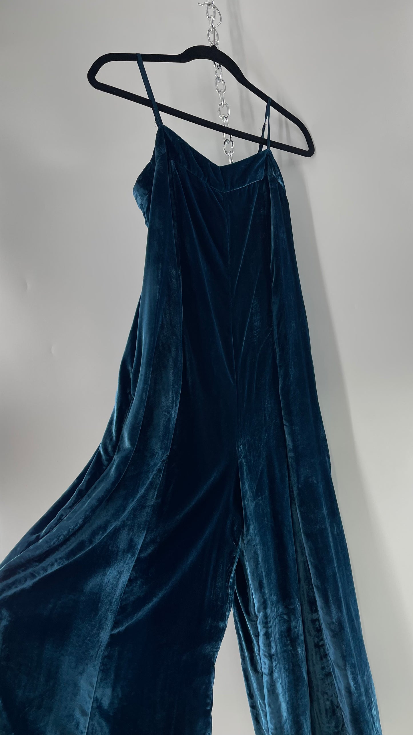Anthropologie Blue Velvet Velour Wide Leg Jumpsuit (2)