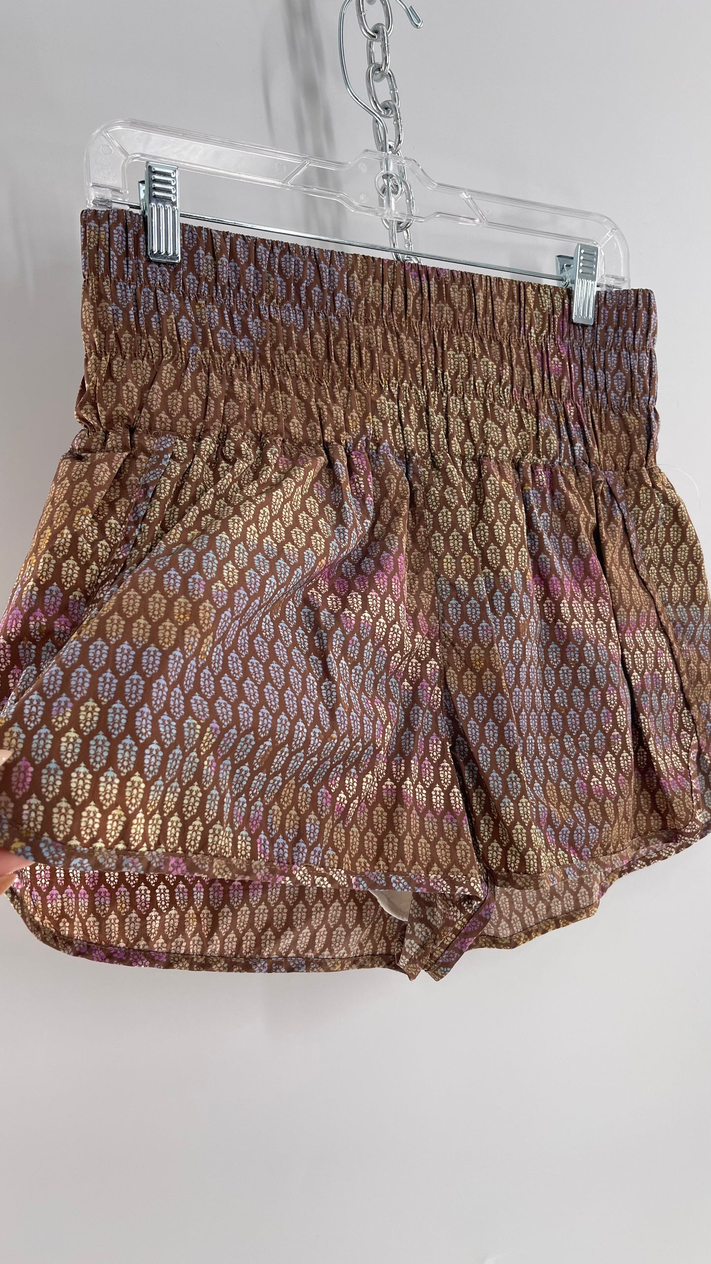 Free People Brown Patterned Parachute Shorts with Wide Waist Band (Large)