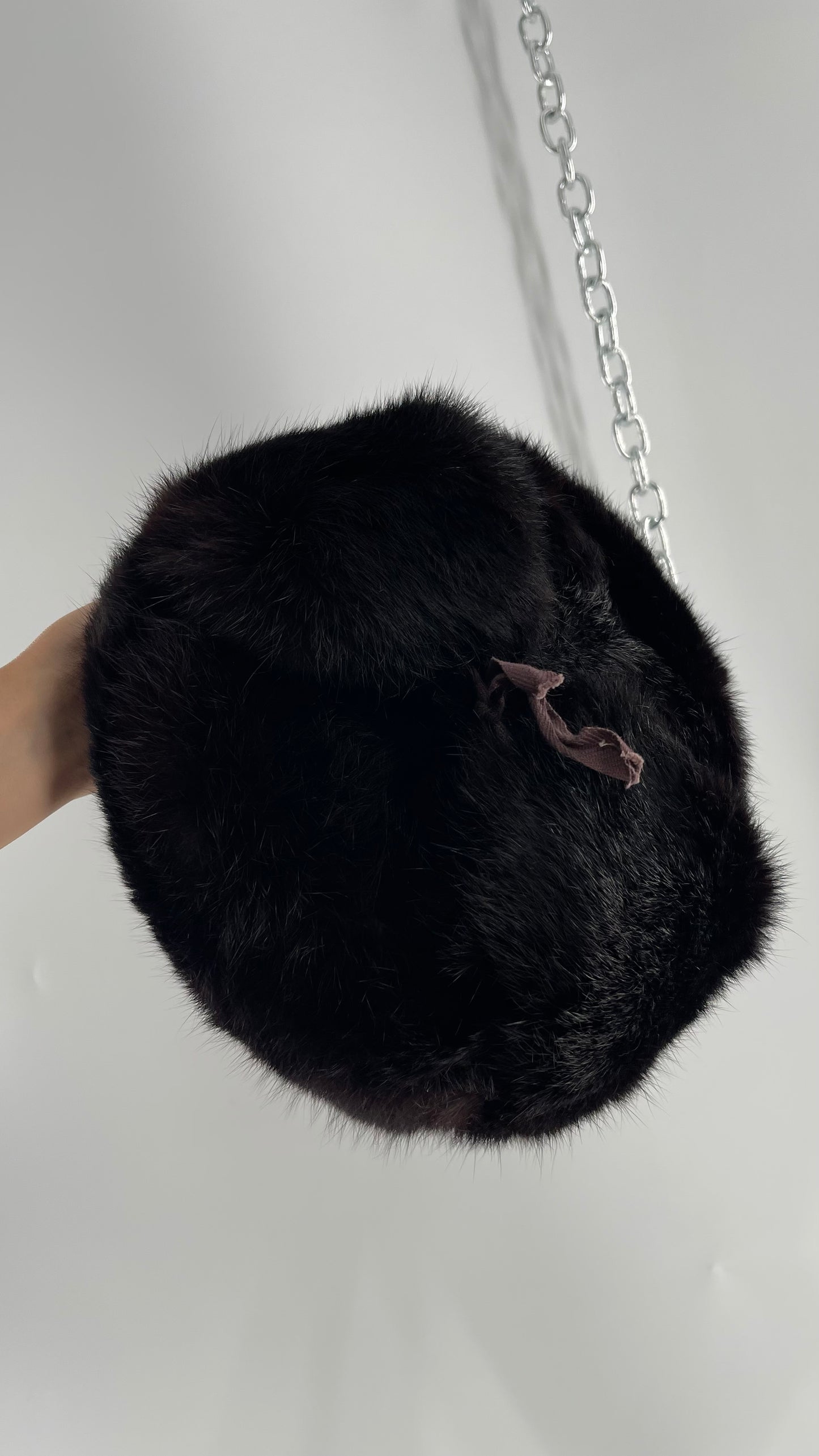 Vintage Russian Black Genuine Rabbit Fur Roller Hat with Pull Down Ear Muff Flaps