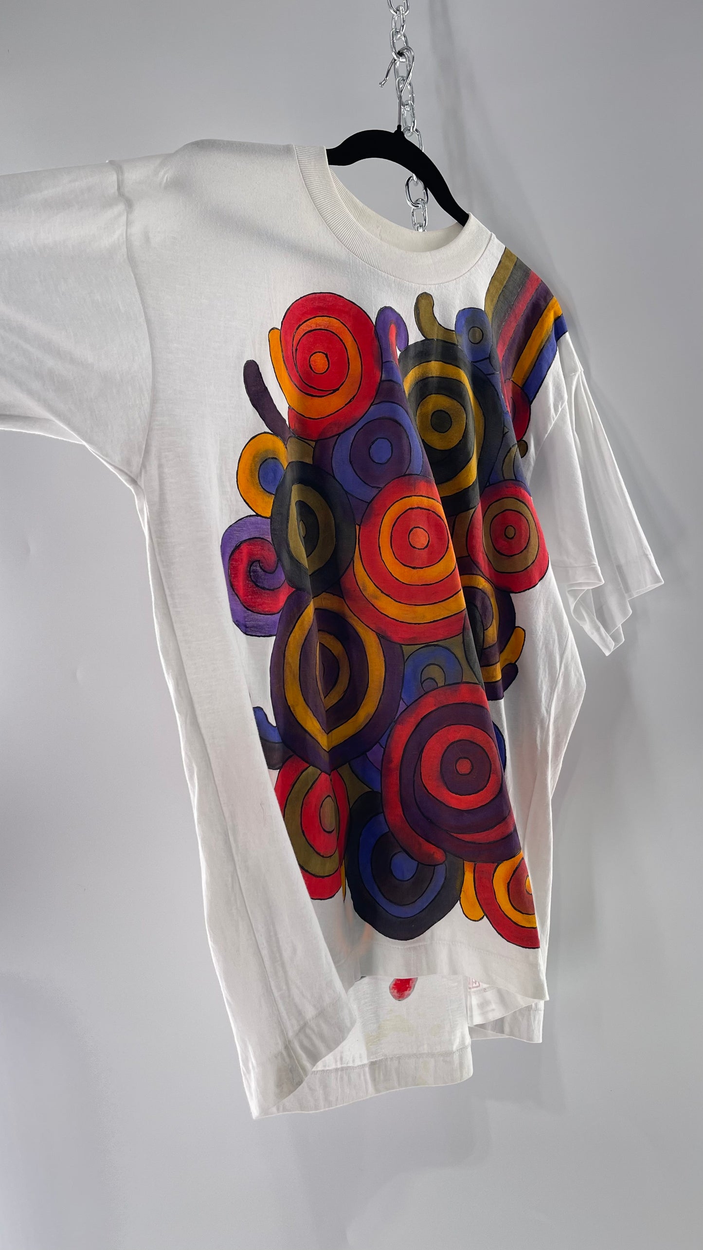 Vintage MANASLIP Hand Painted Swirls 80s T (C)(44)