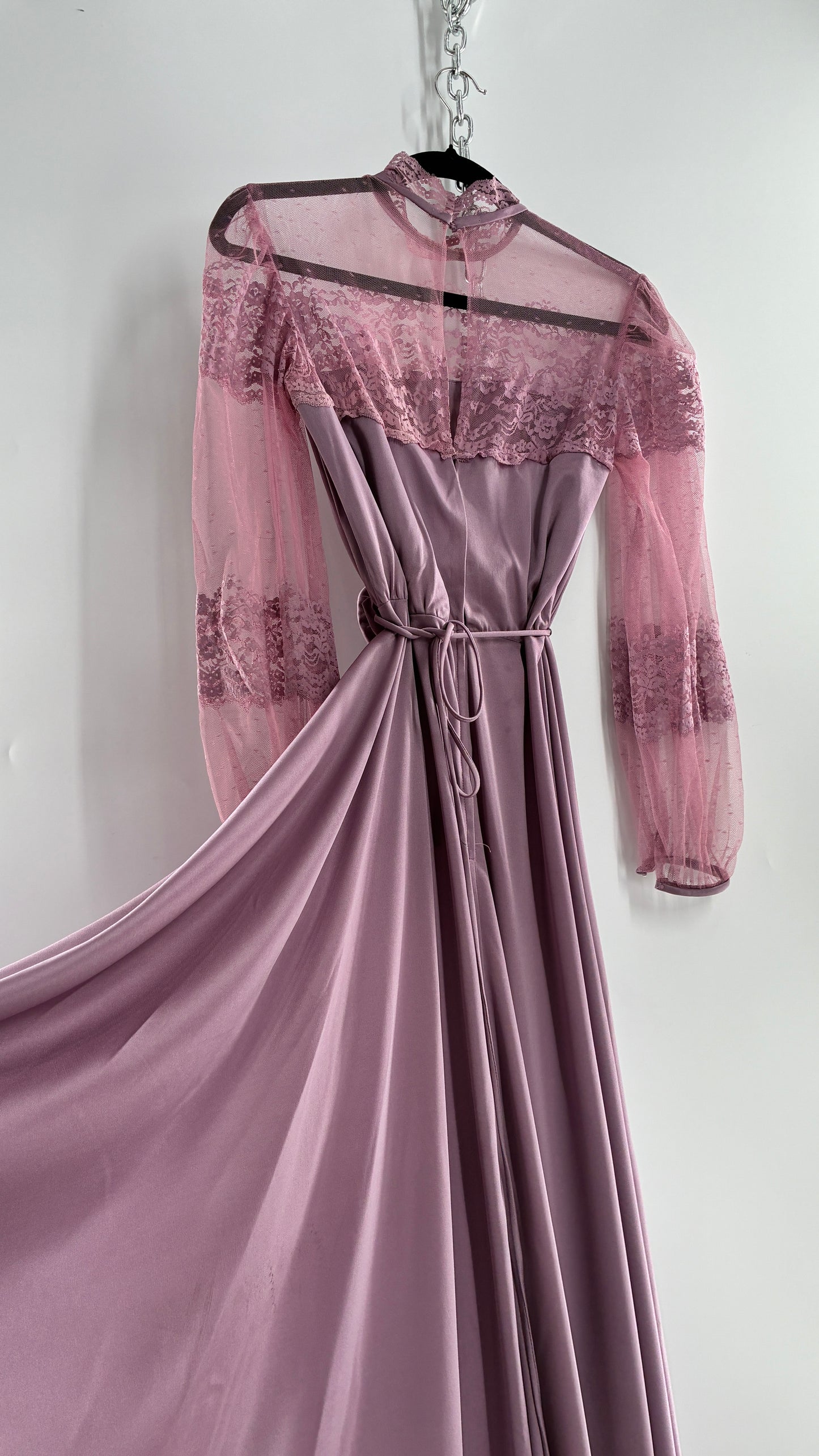Vintage Handmade Dusty Purple Mauve Bubble Sleeve Maxi Dress (XS/S)