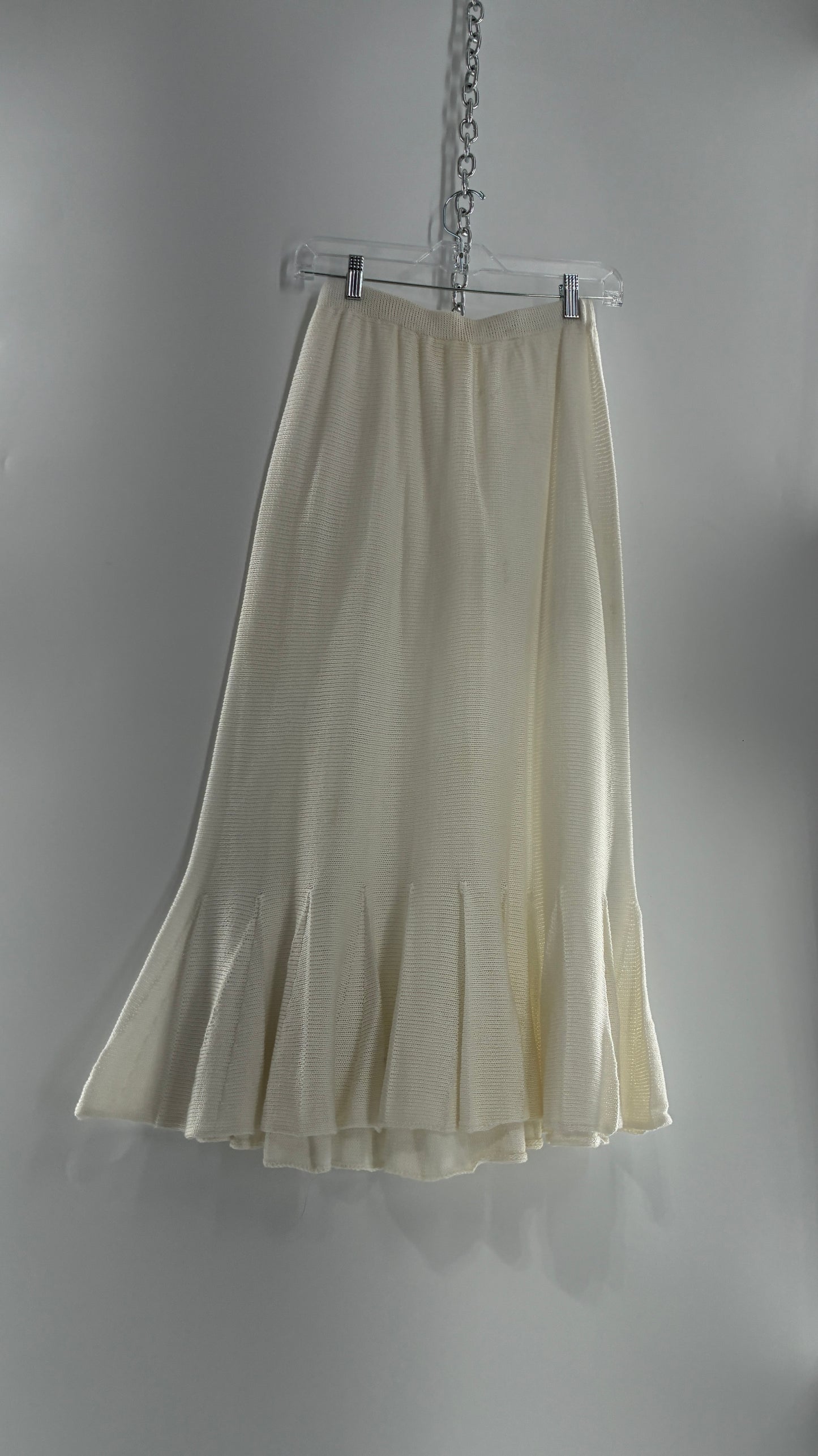 Vintage MARY JANE MARCASIANO White Knit 100% Cotton Made in NY Mermaid Style Skirt (Medium)