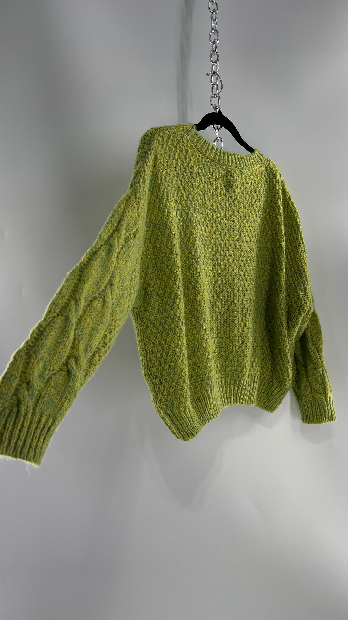 JOA Lime Green/Yellow Cableknit Sweater (S)