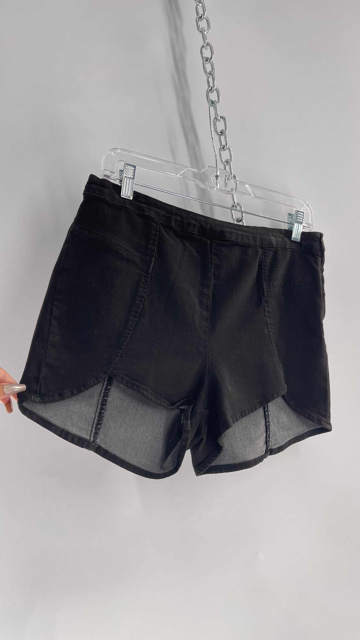 Free People Black Denim/Jean High Low Shorts(31)