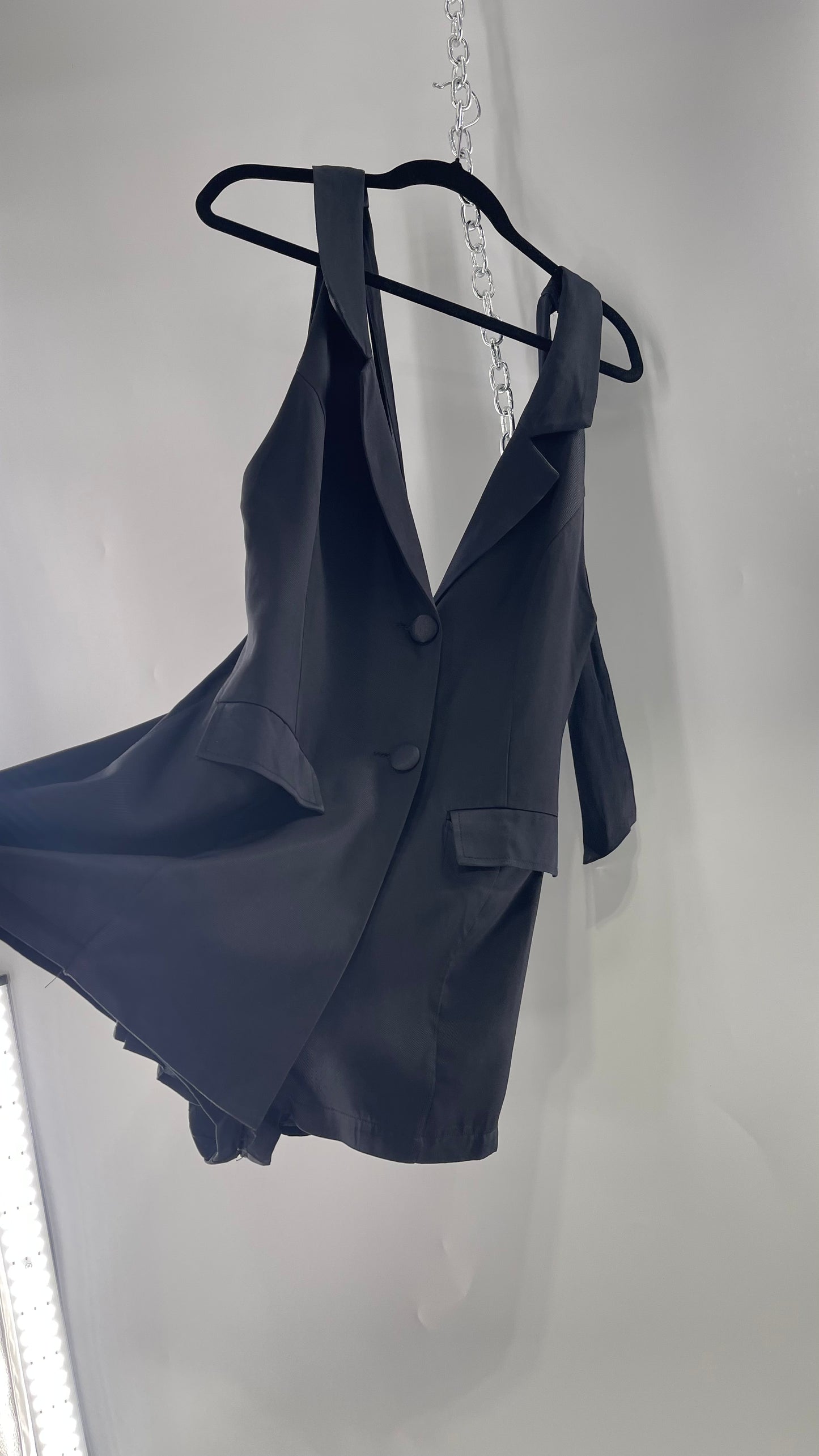 Free People Black Blazer Tuxedo Sleeveless Romper Jumpsuit (S)