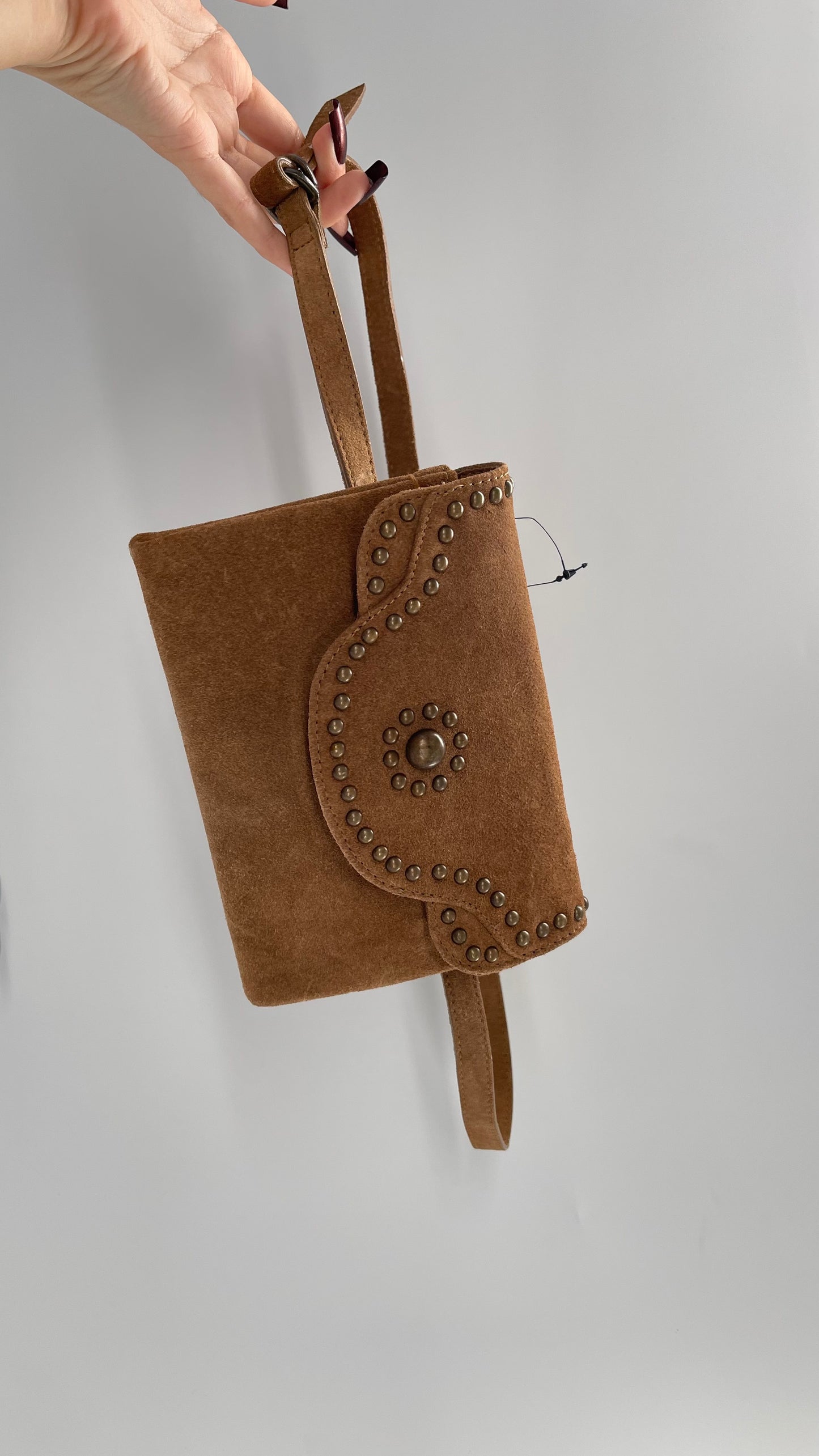 Free People Brown Leather Studded Fanny Pack / Waist Belt and Satchel