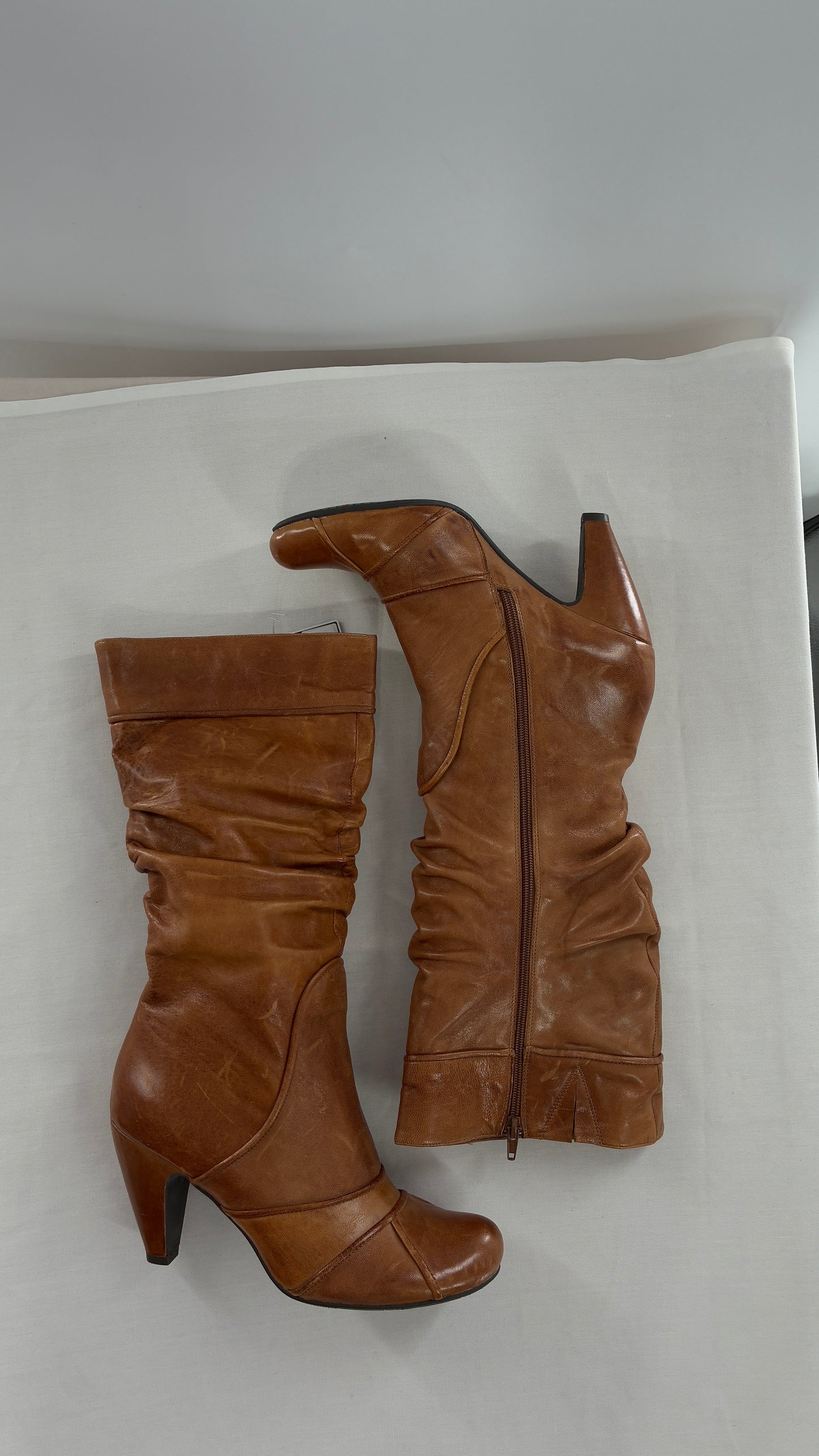 MIZ MOOZ Brown Leather Stacked Round Toe Boot (10)