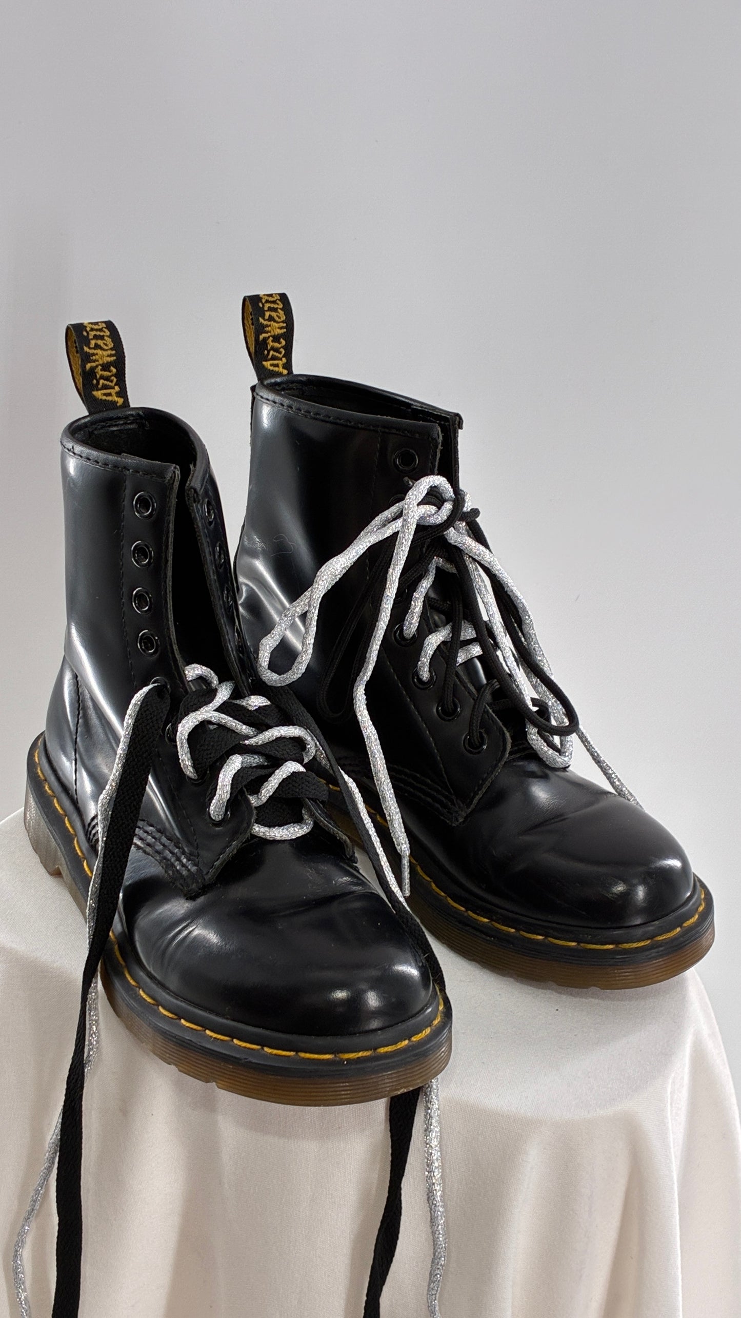 Vintage Dr. Martens Patent Leather Black Combat Boots (6)