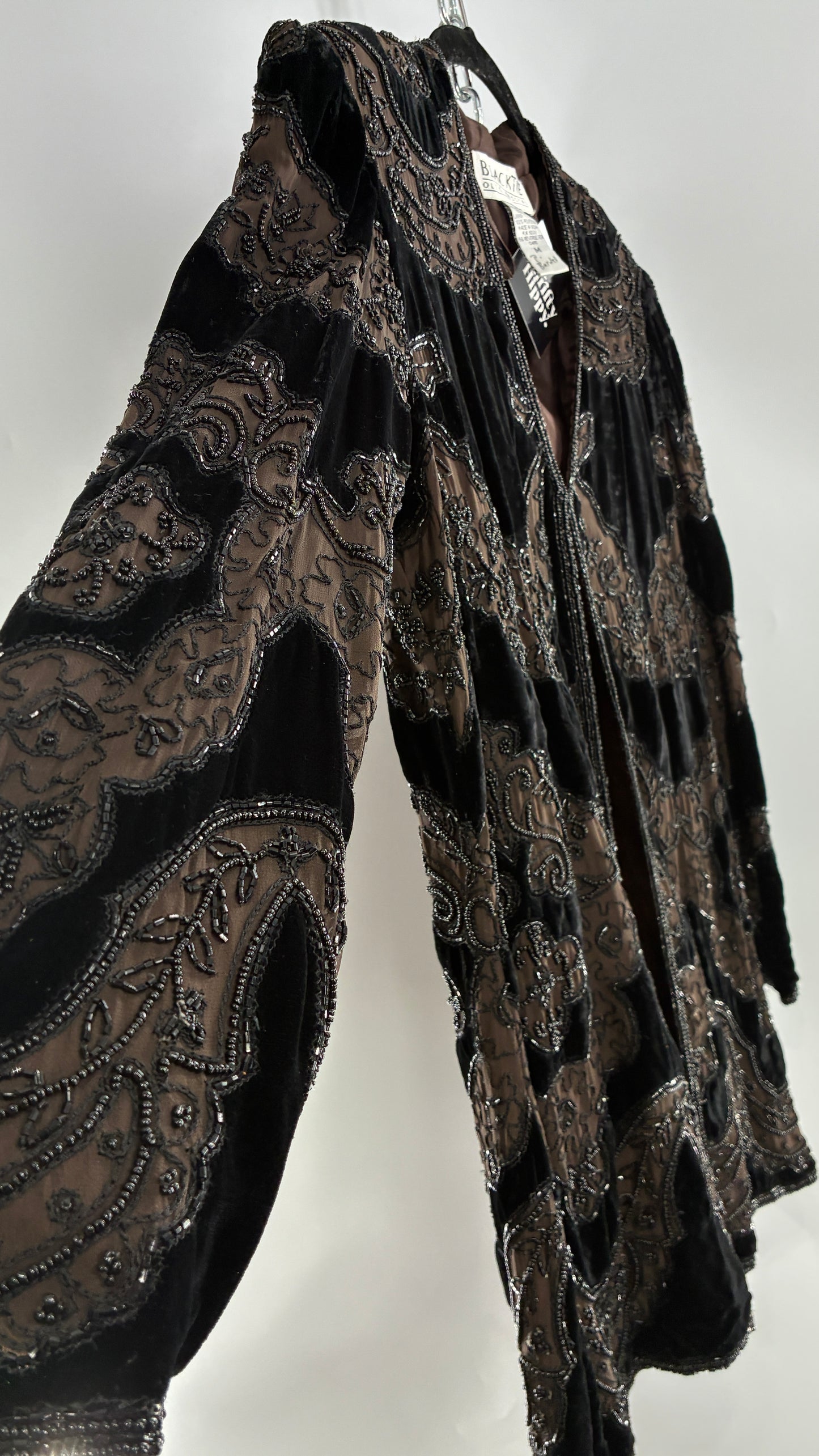 Vintage OLEG CASINI 100% Silk Velour Heavily Beaded Coat (Medium)