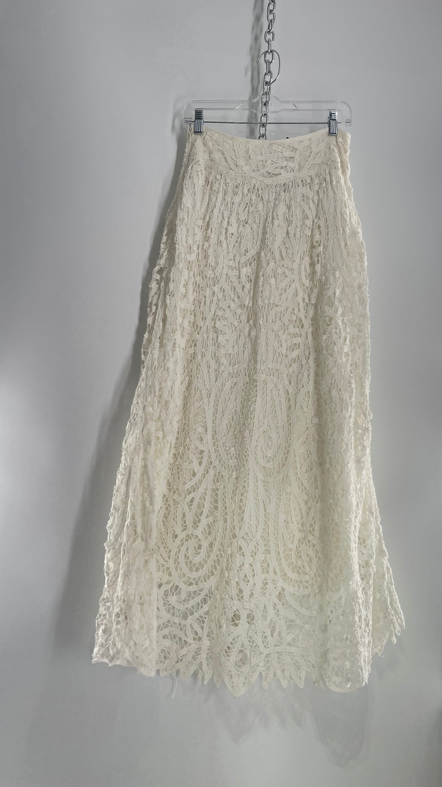 Free People White Lace Full Length Skirt (XS)